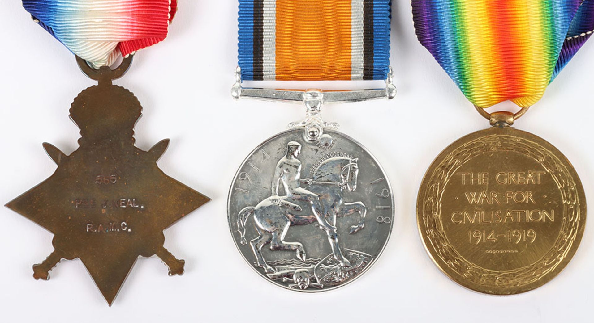 A 1914 star trio of medals to a private in the Royal Army Medical Corps who was awarded the Military - Image 5 of 5