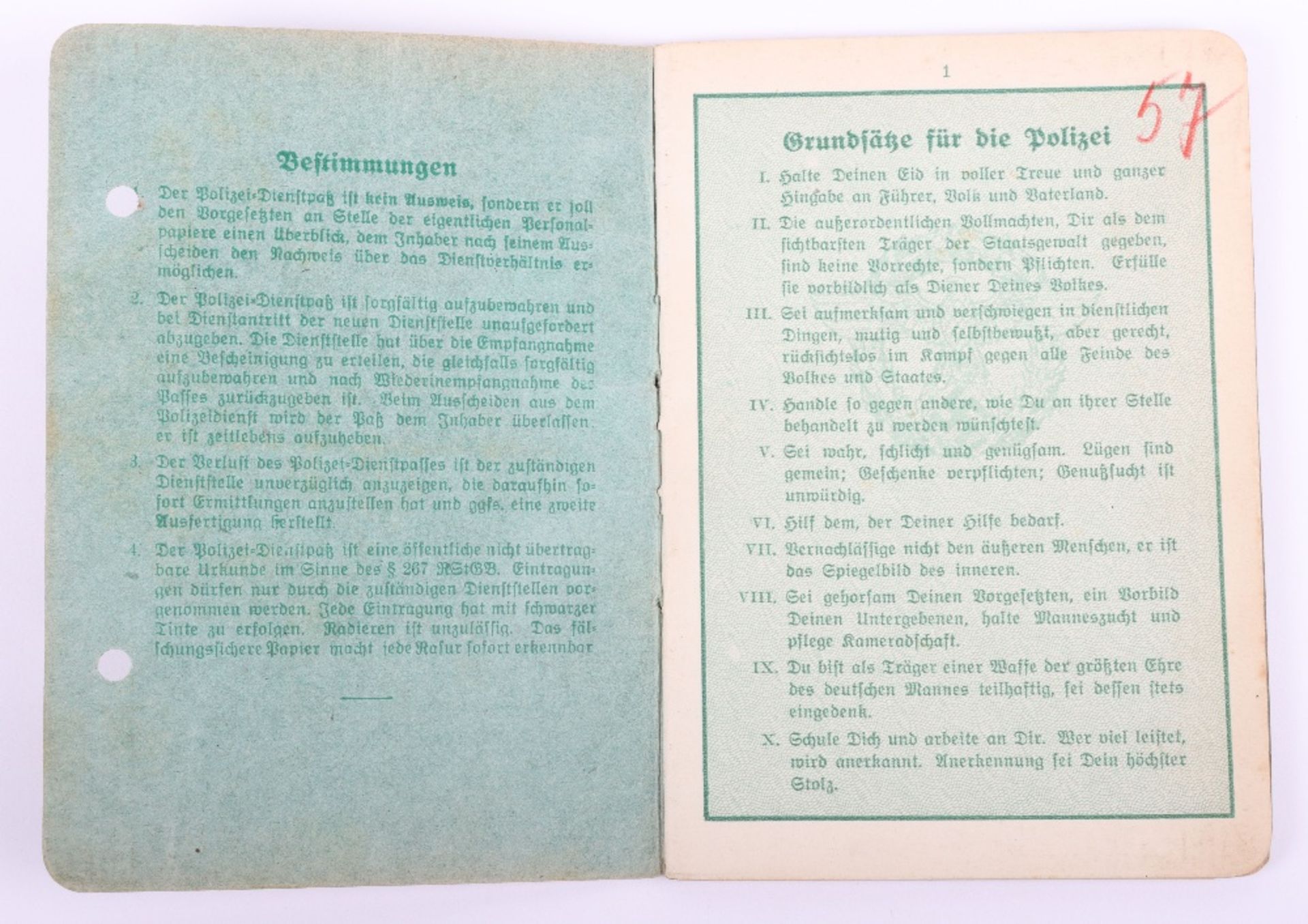 WW2 German Police service book / Polizei Dienstpass to E. Hillenbrand. Polizei Reserve Hamburg 1941 - Image 3 of 13