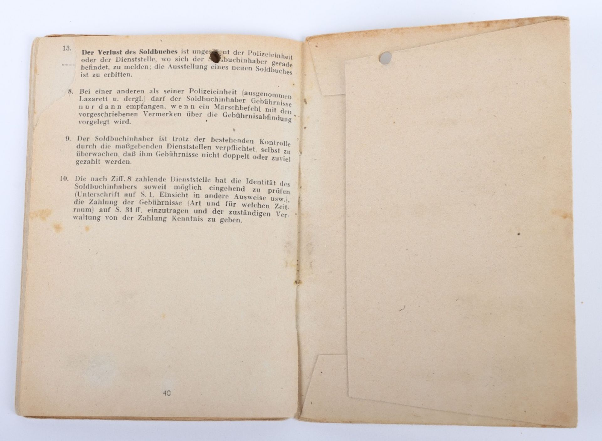 WW2 German SS-Polizei Soldbuch to Hauptwachmeister der Reserve Fritz Krüger. Late, 5 April 1945 issu - Image 7 of 9