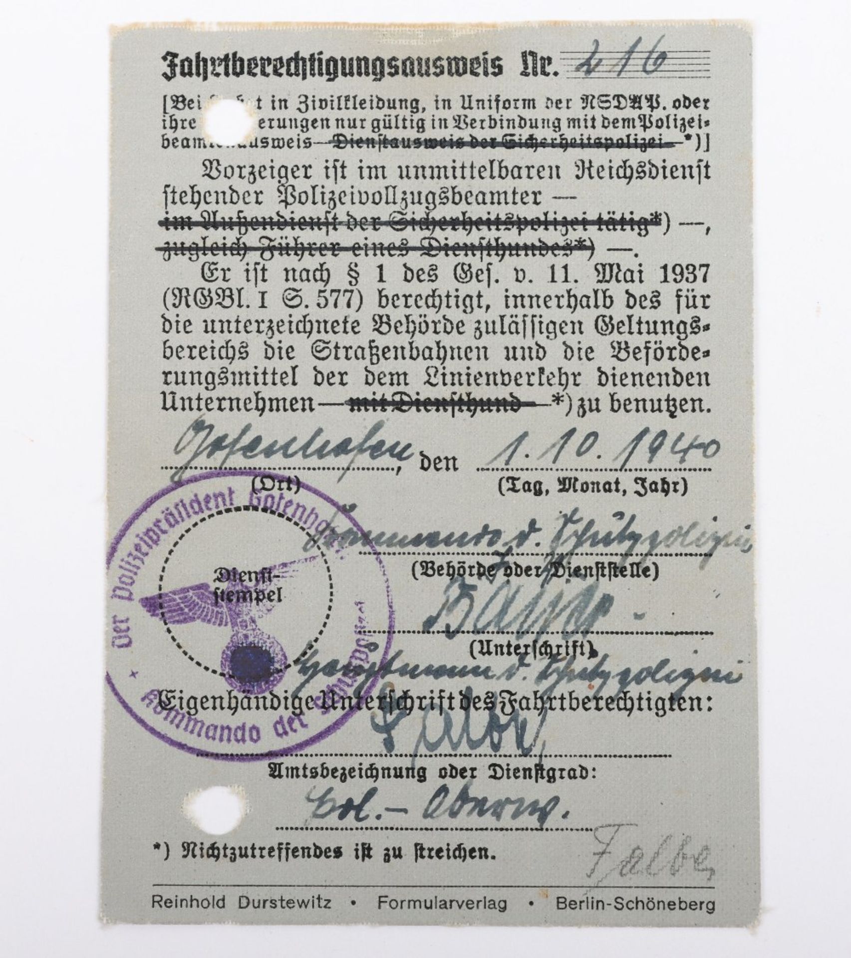 WW2 German Police service book / Polizei Dienstpass to Kurt Falbe from Berlin - Image 3 of 11