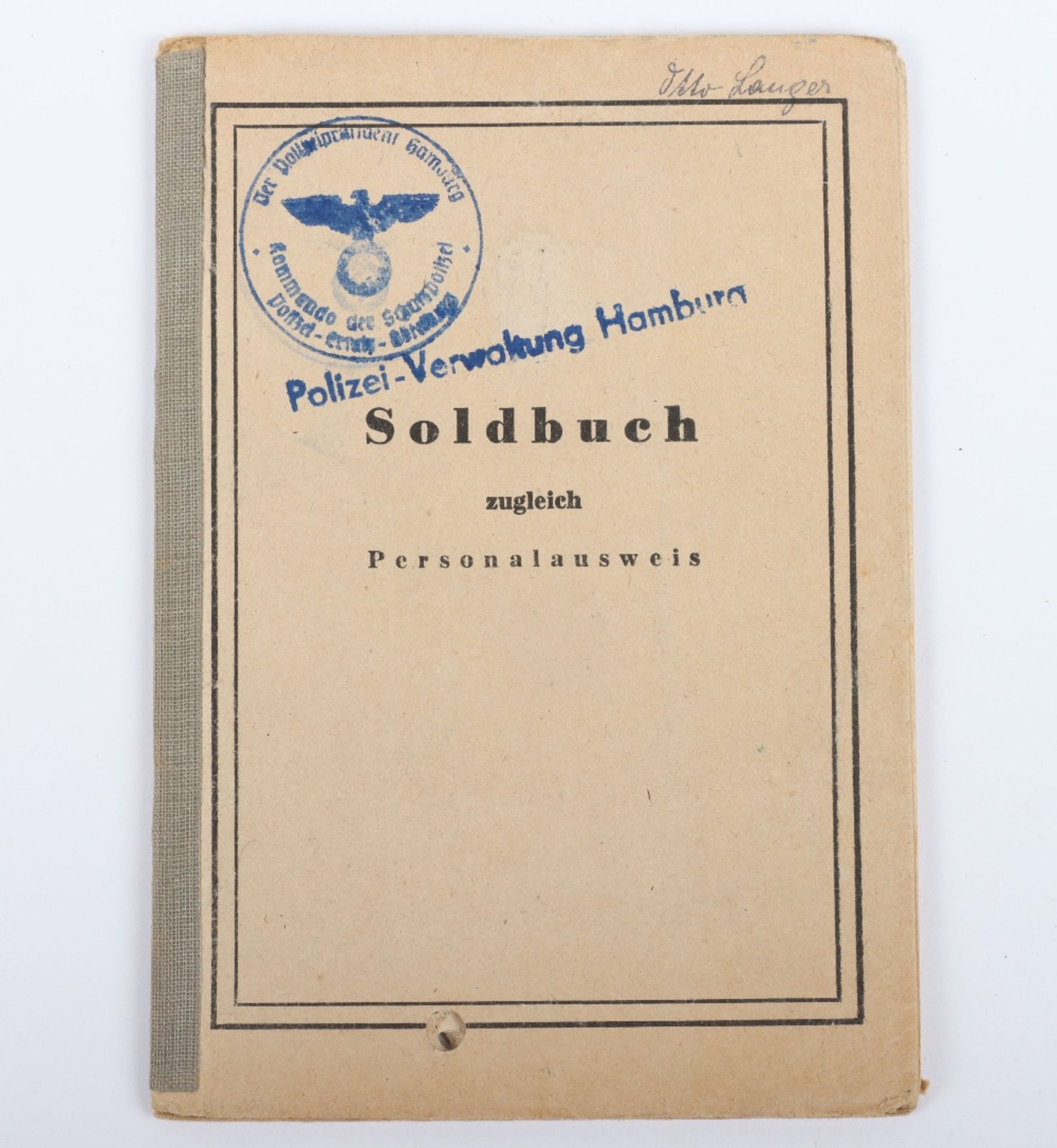 WW2 German SS-Polizei Soldbuch to Wachmeister der Reserve Otto Langer. Late, 1945 issue, Schutzpoliz - Bild 13 aus 13