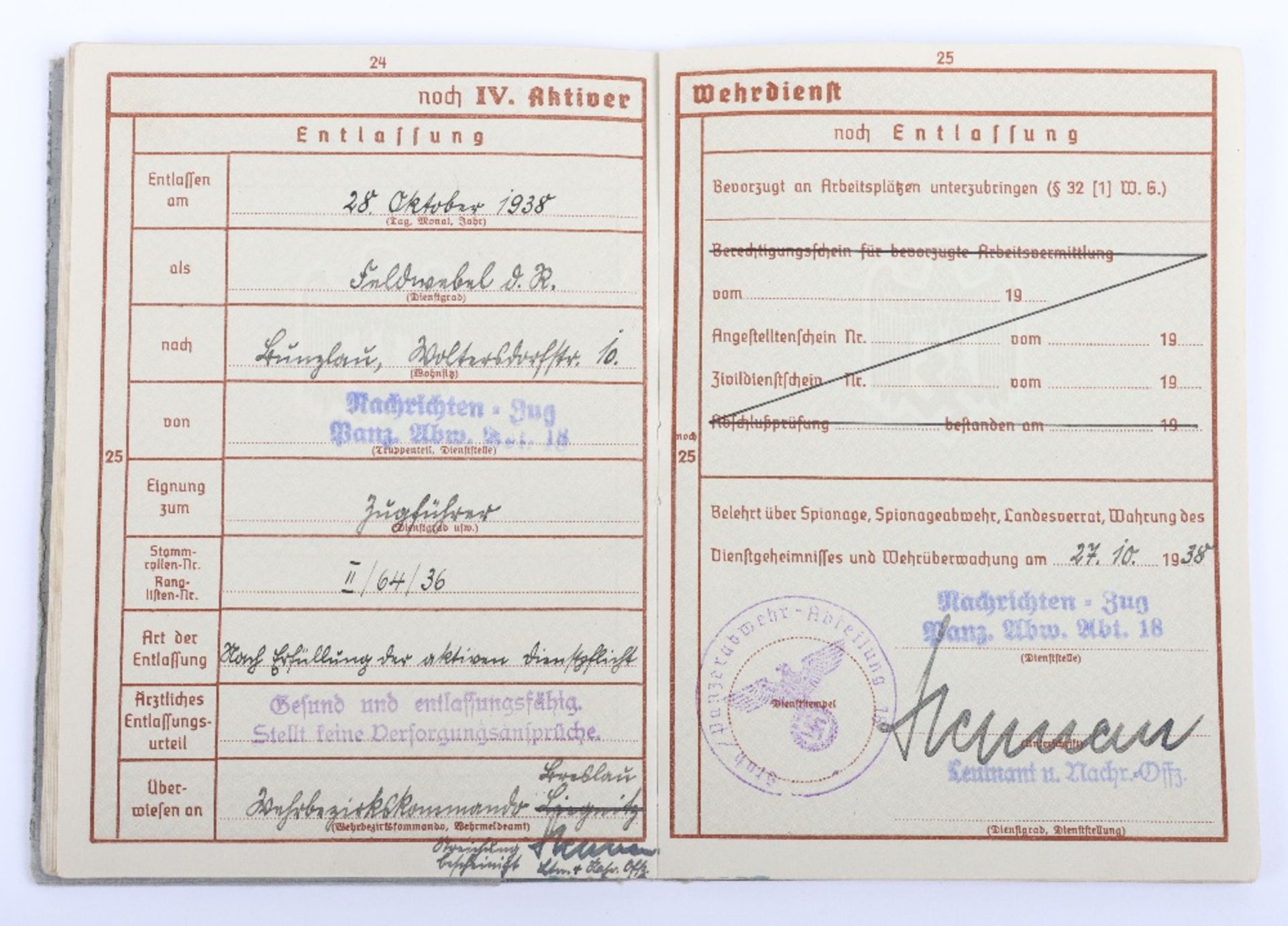 WW2 German Wehrpass to H. Mülchen, Panzer Abwehr. Abteilung 18 - Bild 22 aus 26