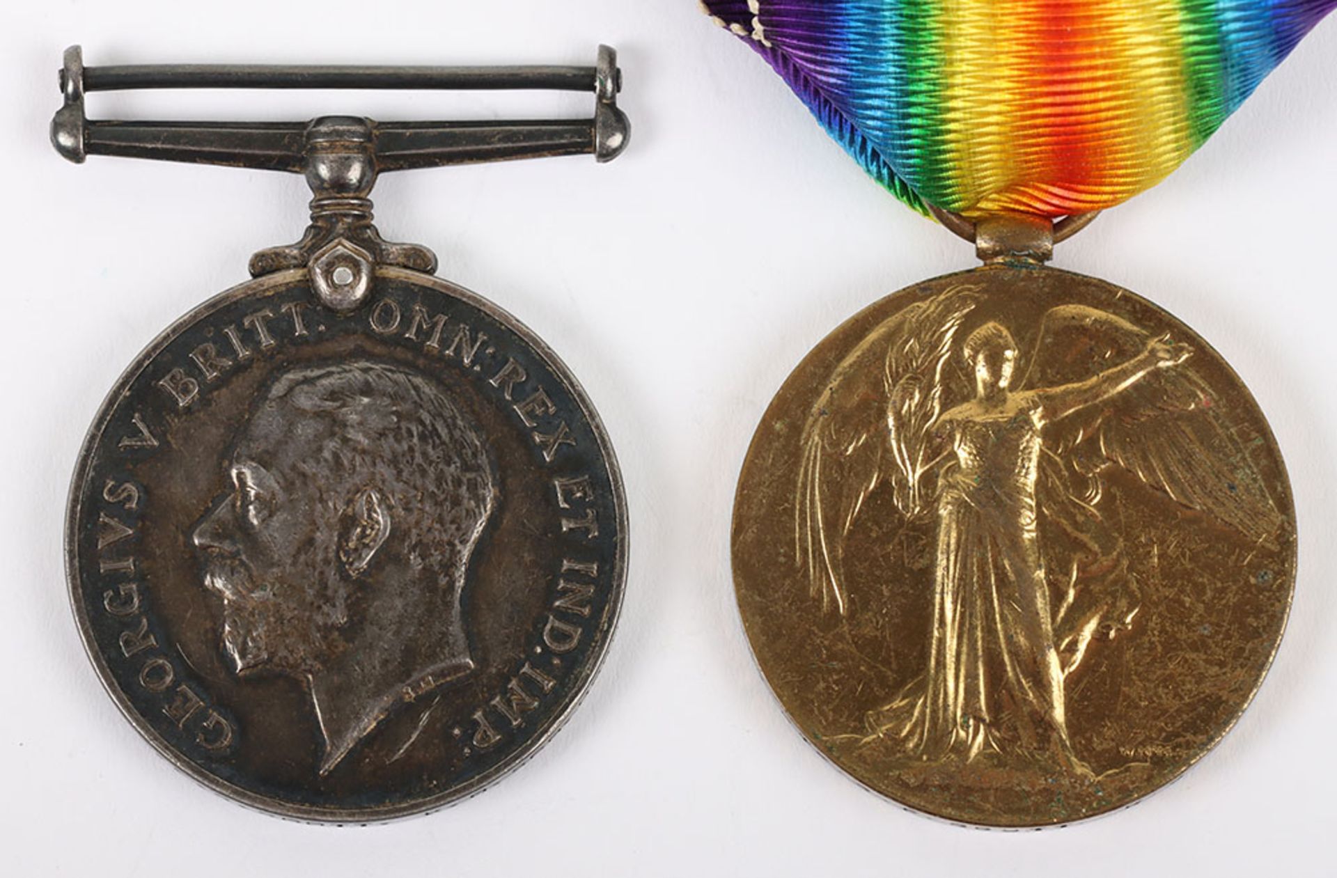 A Great War pair of medals to a Private in the Kings Own Scottish Borderers who was discharged in Oc - Image 2 of 5