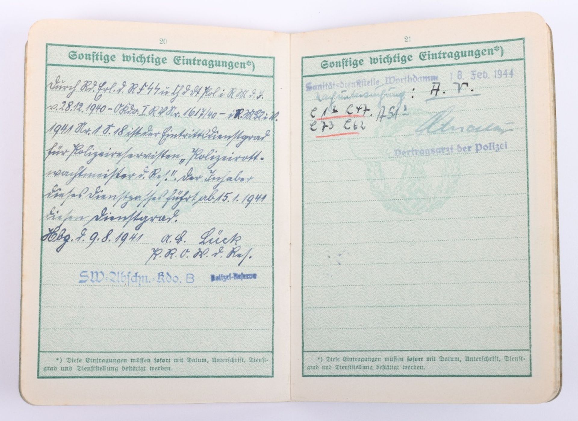 WW2 German Police service book / Polizei Dienstpass to Willy Schlatermund, Polizei Reserve Hamburg 1 - Bild 9 aus 10