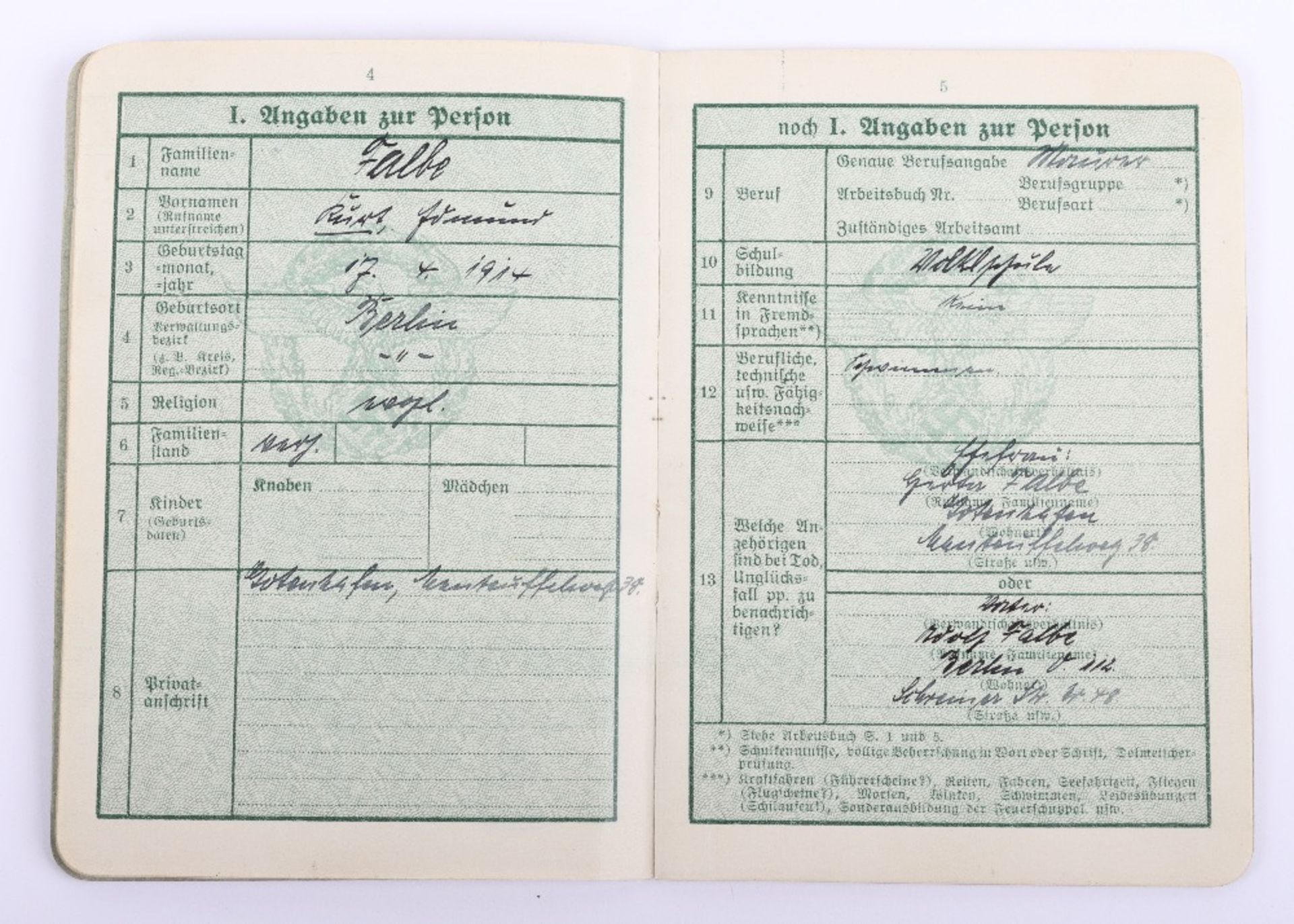 WW2 German Police service book / Polizei Dienstpass to Kurt Falbe from Berlin - Image 6 of 11