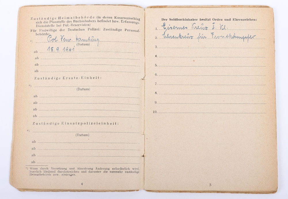 WW2 German SS-Polizei Soldbuch to Oberwachmeister der Reserve R. Holm. Late 1945 issue, Schutzpolize - Image 3 of 7