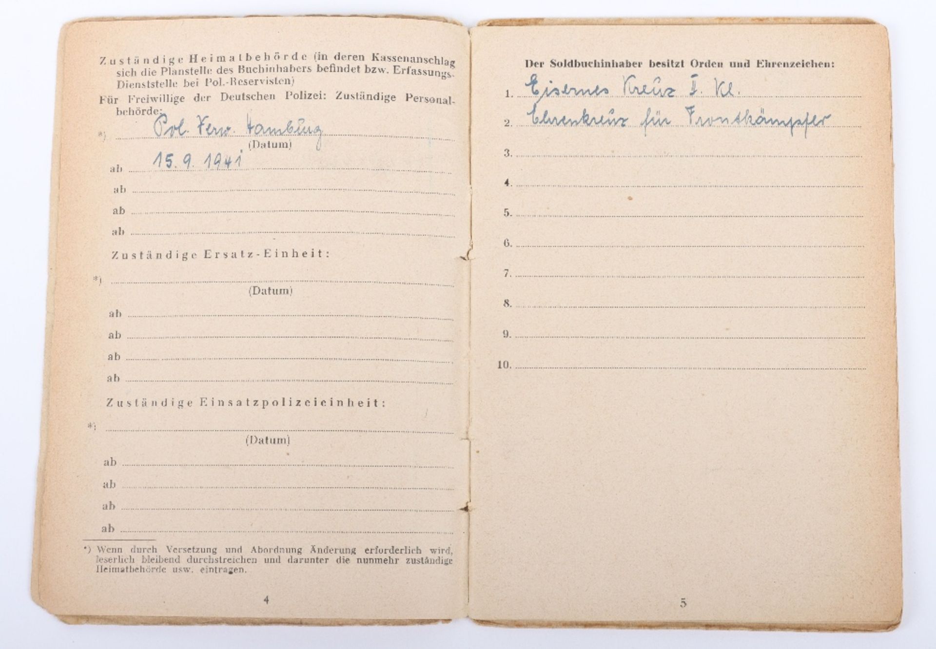 WW2 German SS-Polizei Soldbuch to Oberwachmeister der Reserve R. Holm. Late 1945 issue, Schutzpolize - Bild 3 aus 7