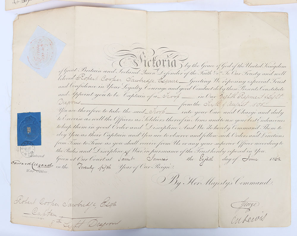 Grouping of Early Victorian Commission Documents of Robert Cooper Sawbridge 8th and 10th Light Drago - Image 2 of 9