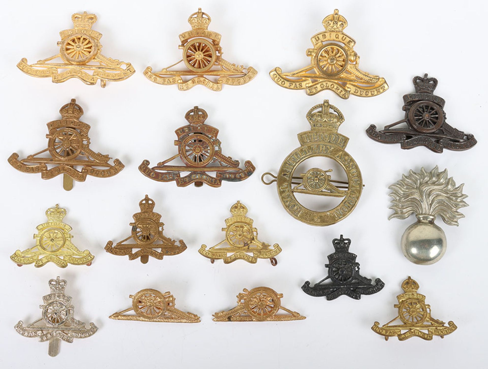 Collection of Royal Artillery gilt, brass & anodised badges