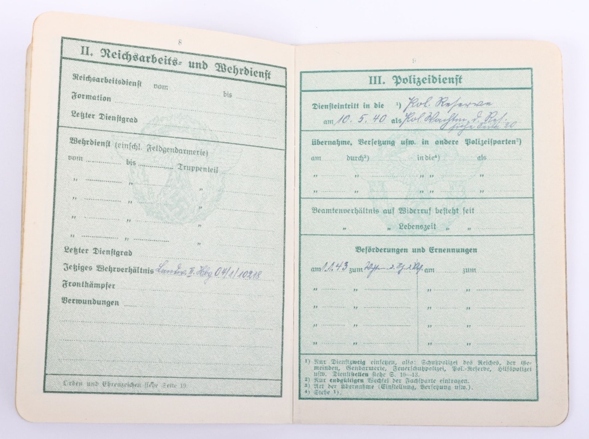 WW2 German Police service book / Polizei Dienstpass to Willy Schlatermund, Polizei Reserve Hamburg 1 - Image 7 of 10