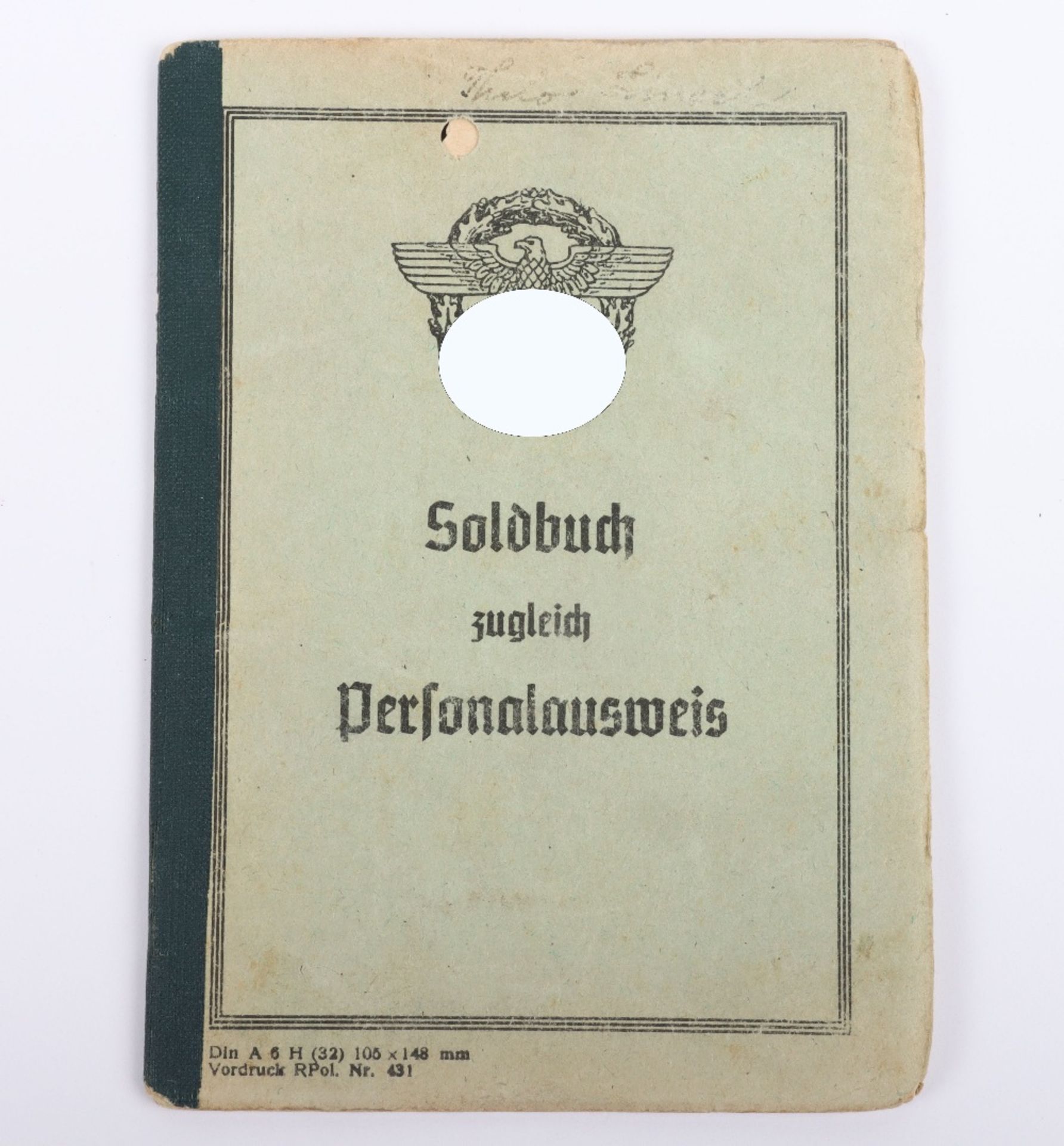 WW2 German Police Soldbuch / ID book to Thilo Linsel, late 1944 issue, Polizei Reserve Hamburg