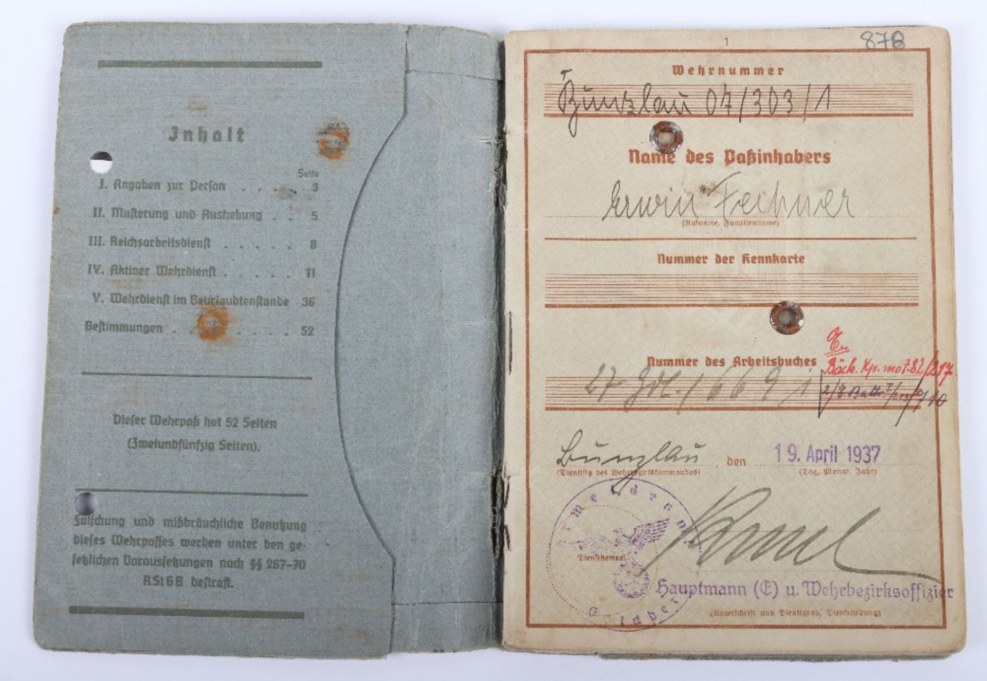 WW2 German Wehrpass to OGefr. E. Feihner, baker in Backerei-Komp 82, Moscow, Kursk, Gomel with Heere - Bild 3 aus 29