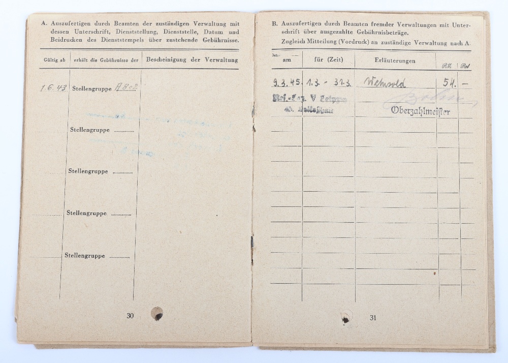 WW2 German SS-Polizei Soldbuch to Bez. Oberwachtm. d Gend. B. Marquardt. Shrapnel wound Feb. 1945. C - Image 11 of 14