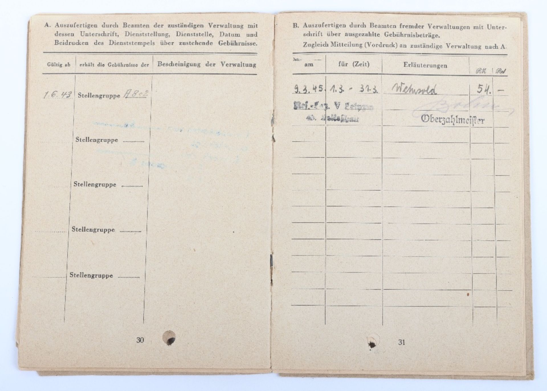 WW2 German SS-Polizei Soldbuch to Bez. Oberwachtm. d Gend. B. Marquardt. Shrapnel wound Feb. 1945. C - Bild 11 aus 14