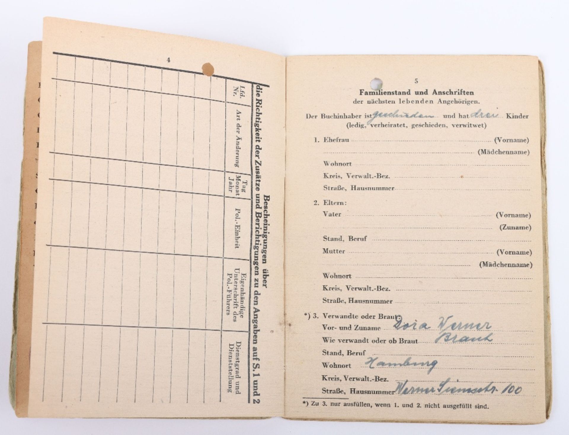 WW2 German Police Soldbuch / ID book to Thilo Linsel, late 1944 issue, Polizei Reserve Hamburg - Bild 6 aus 11