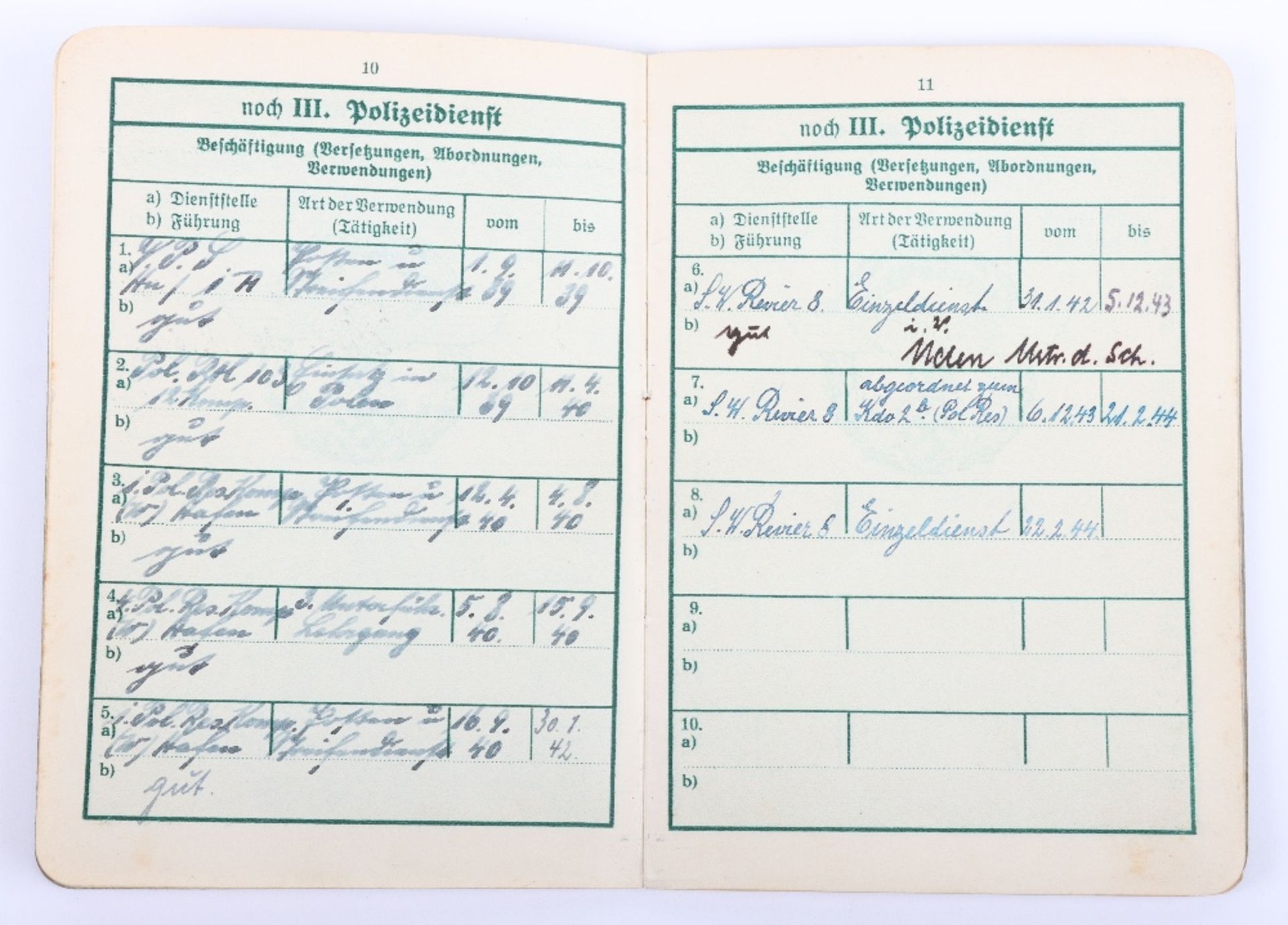 WW2 German Police service book / Polizei Dienstpass to E. Hillenbrand. Polizei Reserve Hamburg 1941 - Image 8 of 13