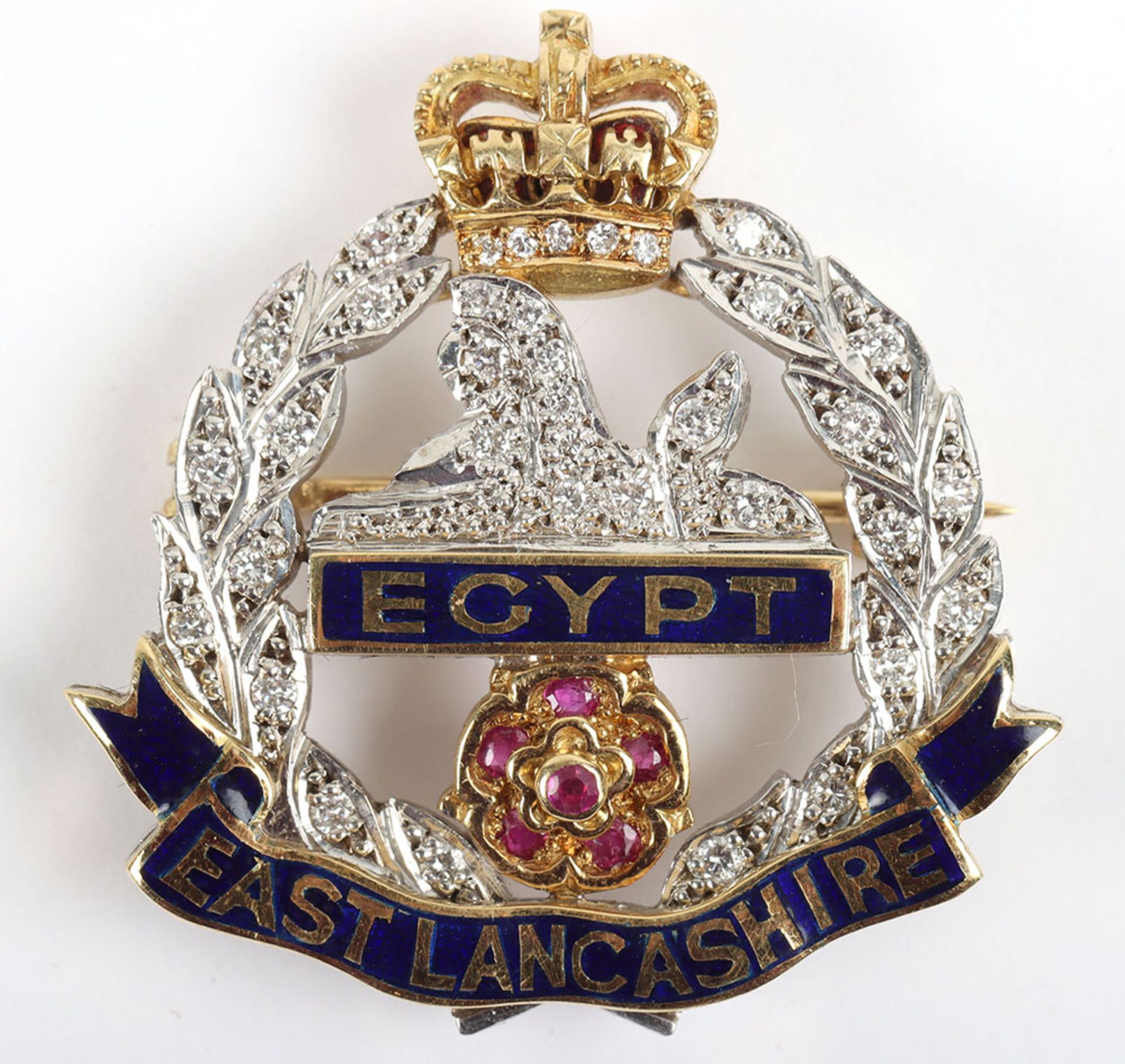 18ct Gold Diamond and Ruby Brooch of the East Lancashire Regiment