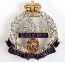 18ct Gold Diamond and Ruby Brooch of the East Lancashire Regiment