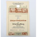 WW2 German Railway 25 Year Certificate