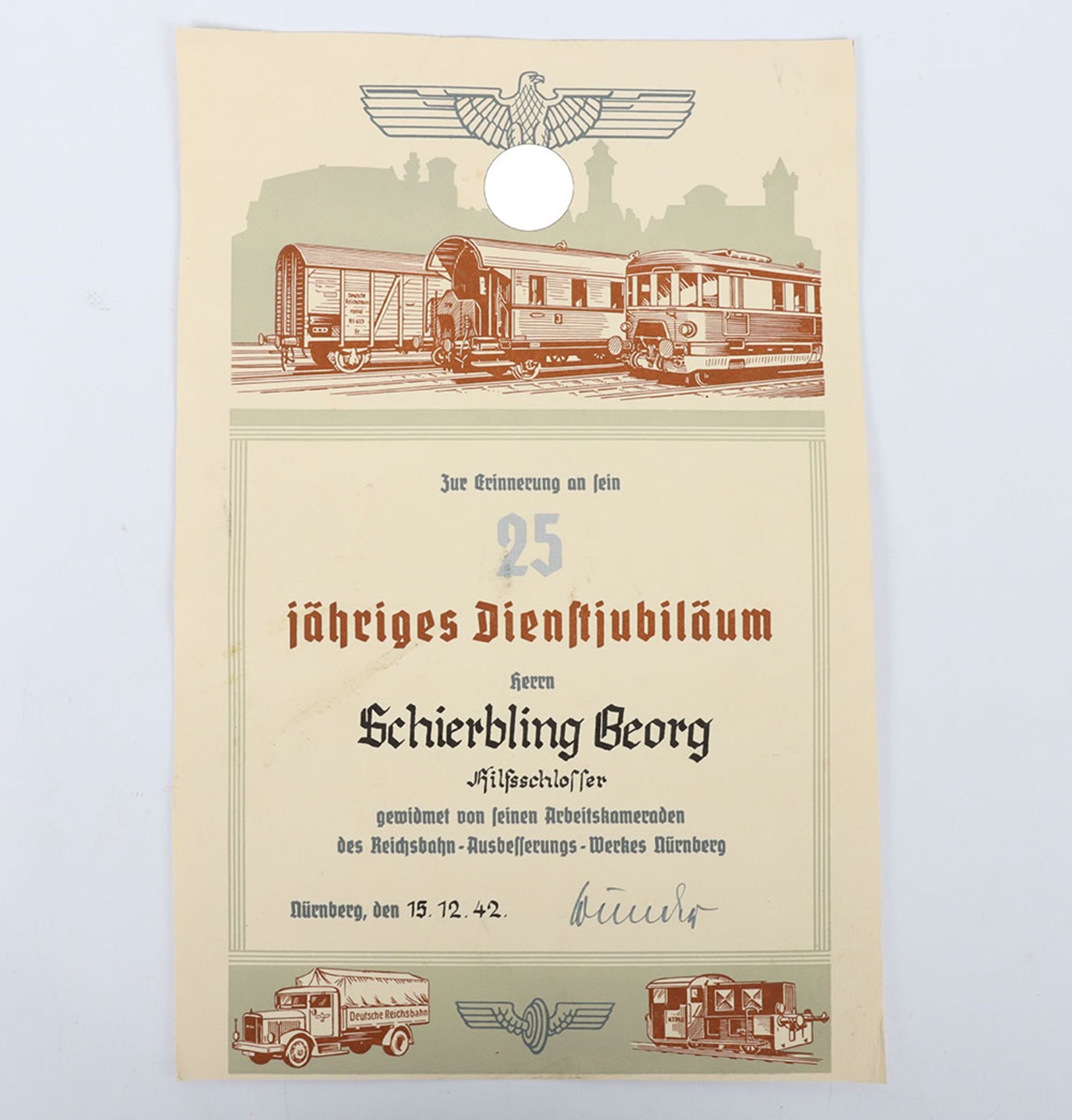WW2 German Railway 25 Year Certificate