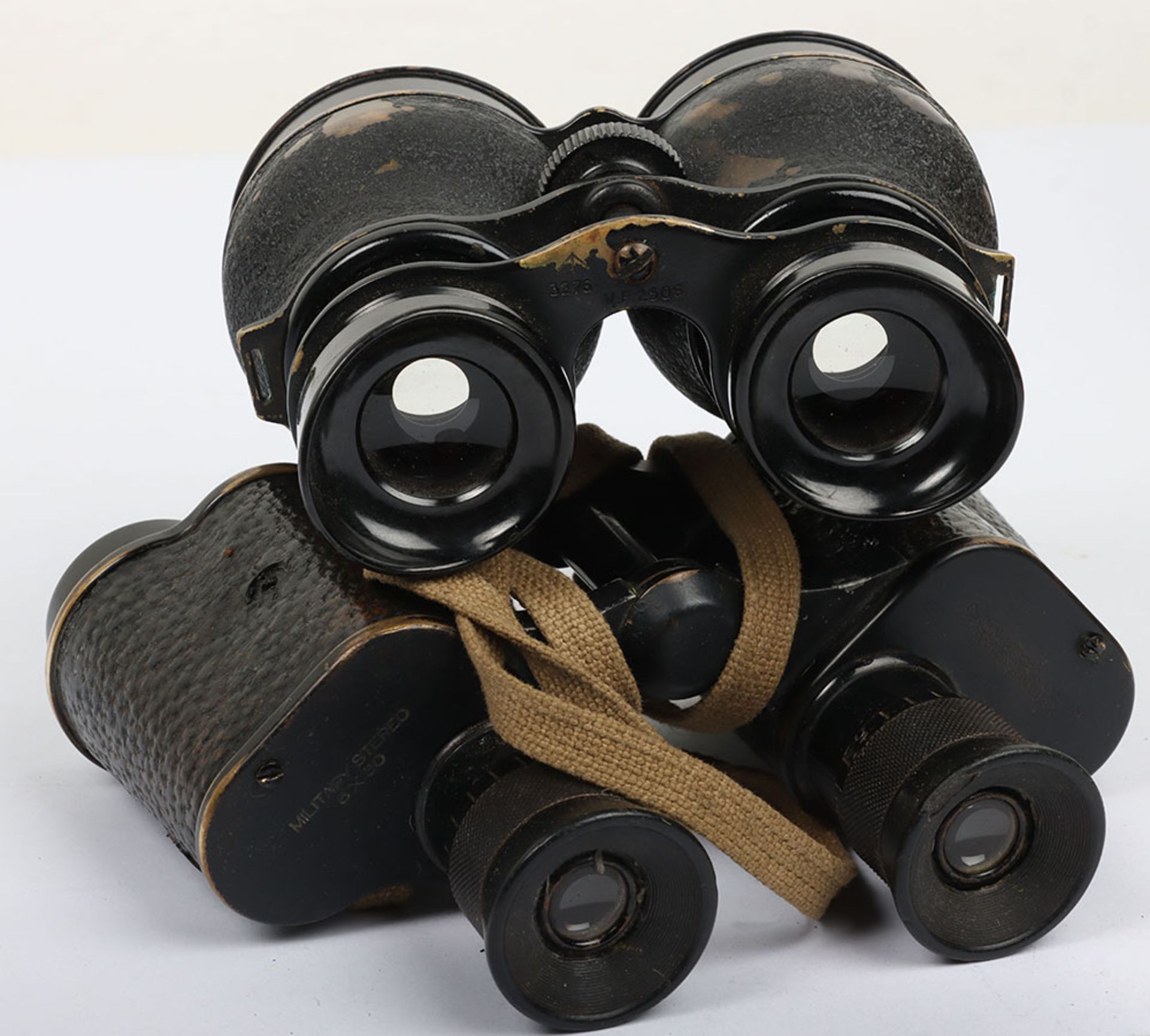 Pair of WW2 British Officers Binoculars in Webbing Carry Case - Image 3 of 10