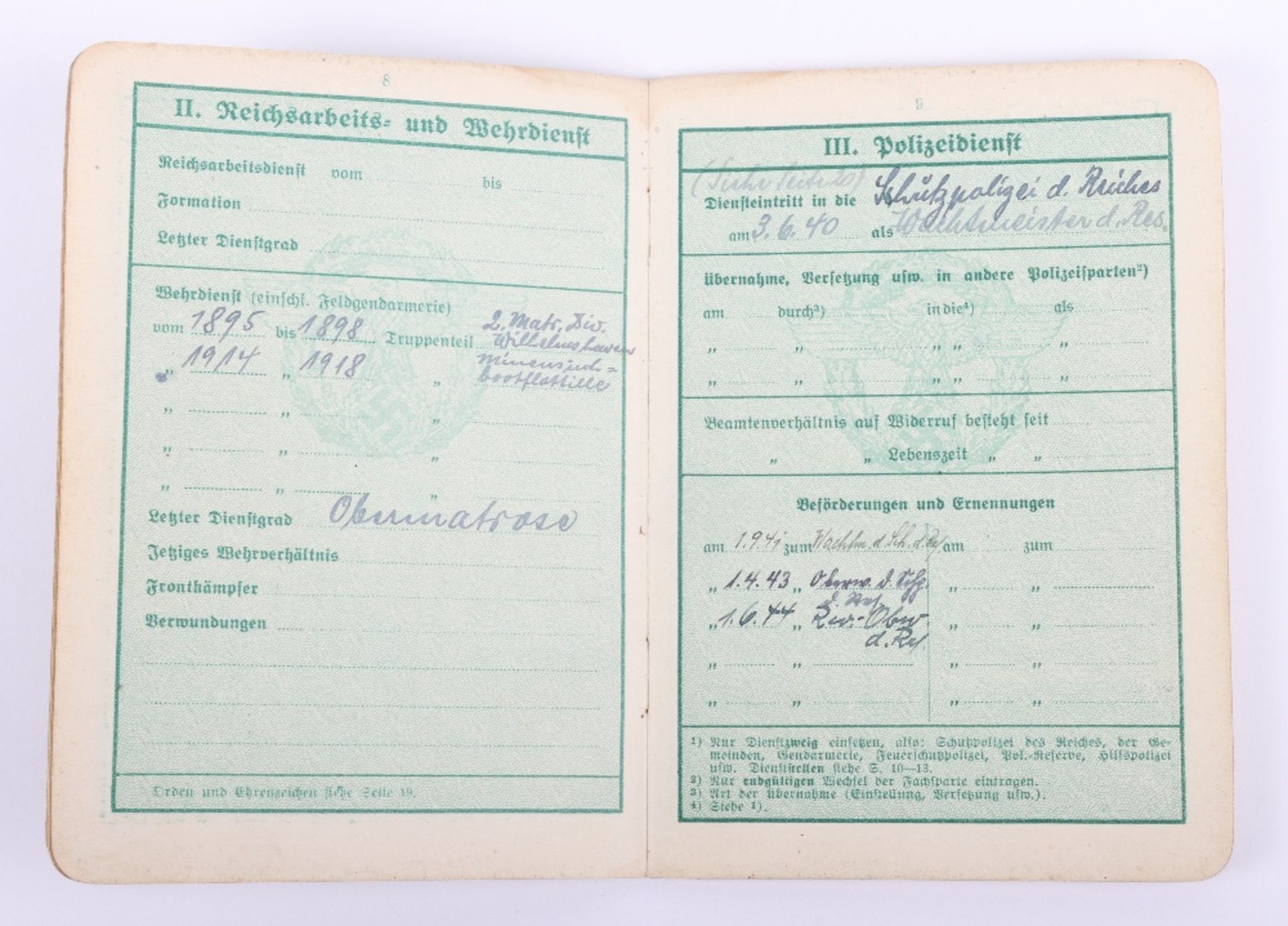WW2 German Police service book / Polizei Dienstpass to Emil Ewert, Polizei Reserve Hamburg 1941 - Bild 6 aus 10