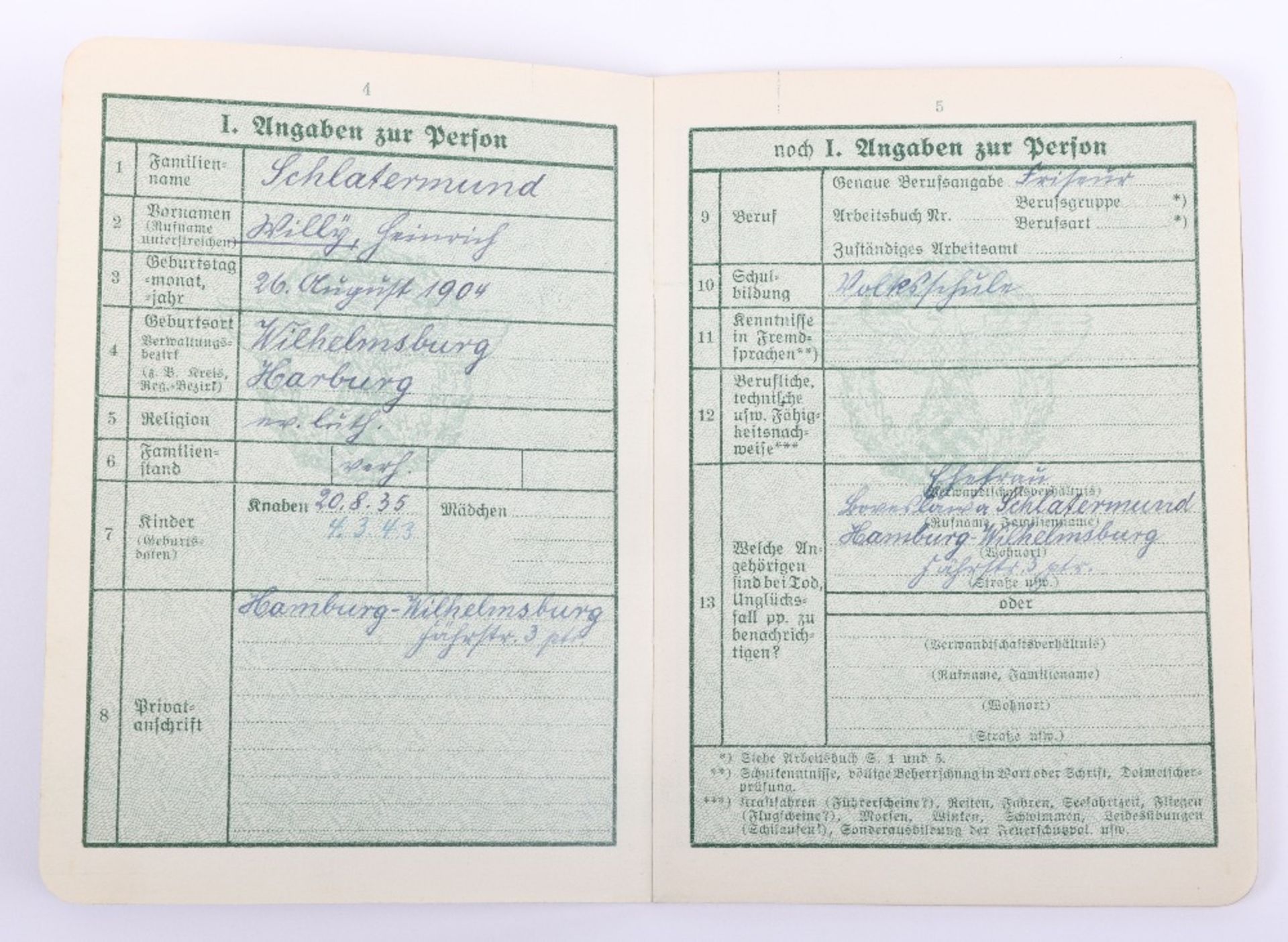 WW2 German Police service book / Polizei Dienstpass to Willy Schlatermund, Polizei Reserve Hamburg 1 - Bild 5 aus 10