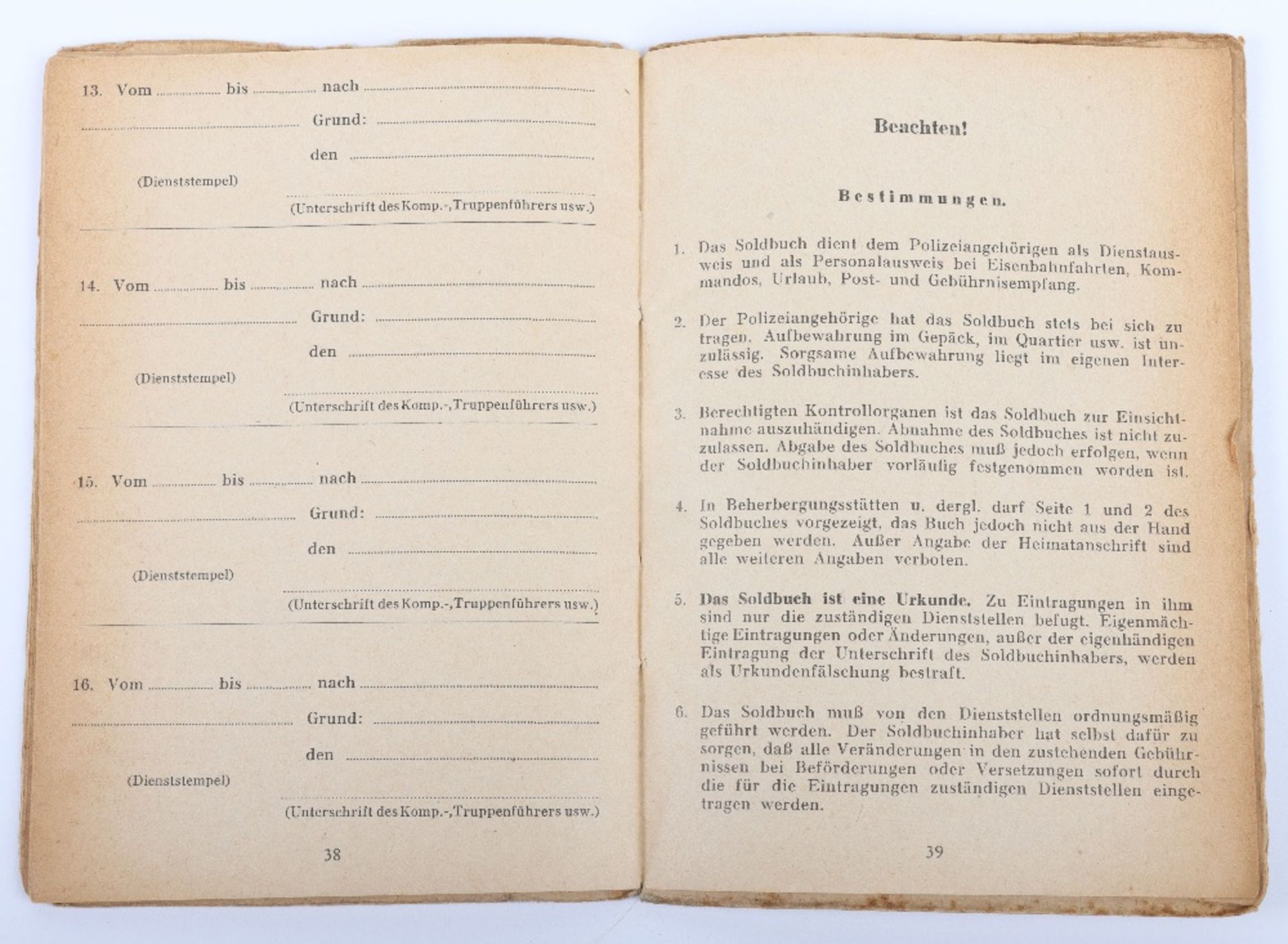 WW2 German SS-Polizei Soldbuch to Edgar Wettermann, late 1945 issue Hamburg - Image 7 of 9