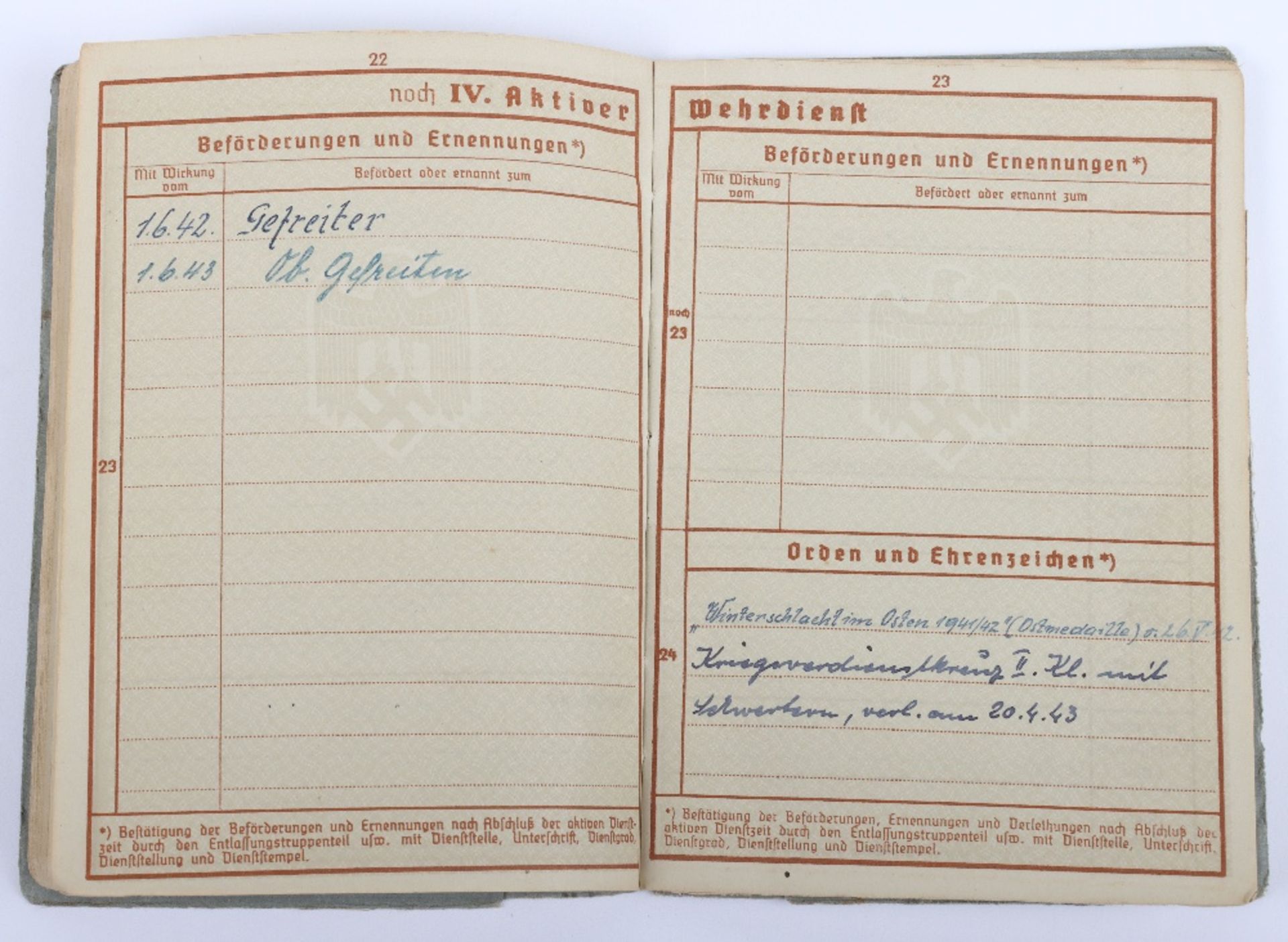 WW2 German Wehrpass to OGefr. E. Feihner, baker in Backerei-Komp 82, Moscow, Kursk, Gomel with Heere - Bild 15 aus 29