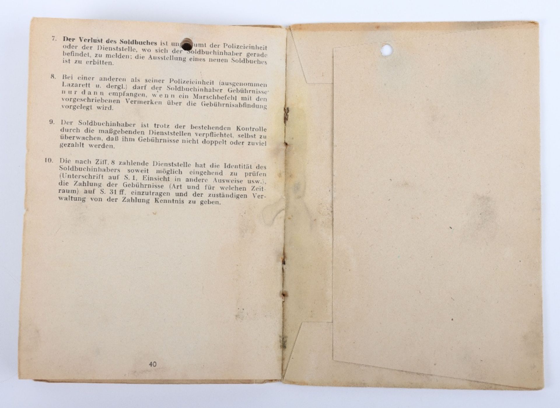 WW2 German SS-Polizei Soldbuch to Oberwachmeister der Reserve E. Schreiter. Late 1945 issue Abschnit - Bild 10 aus 10