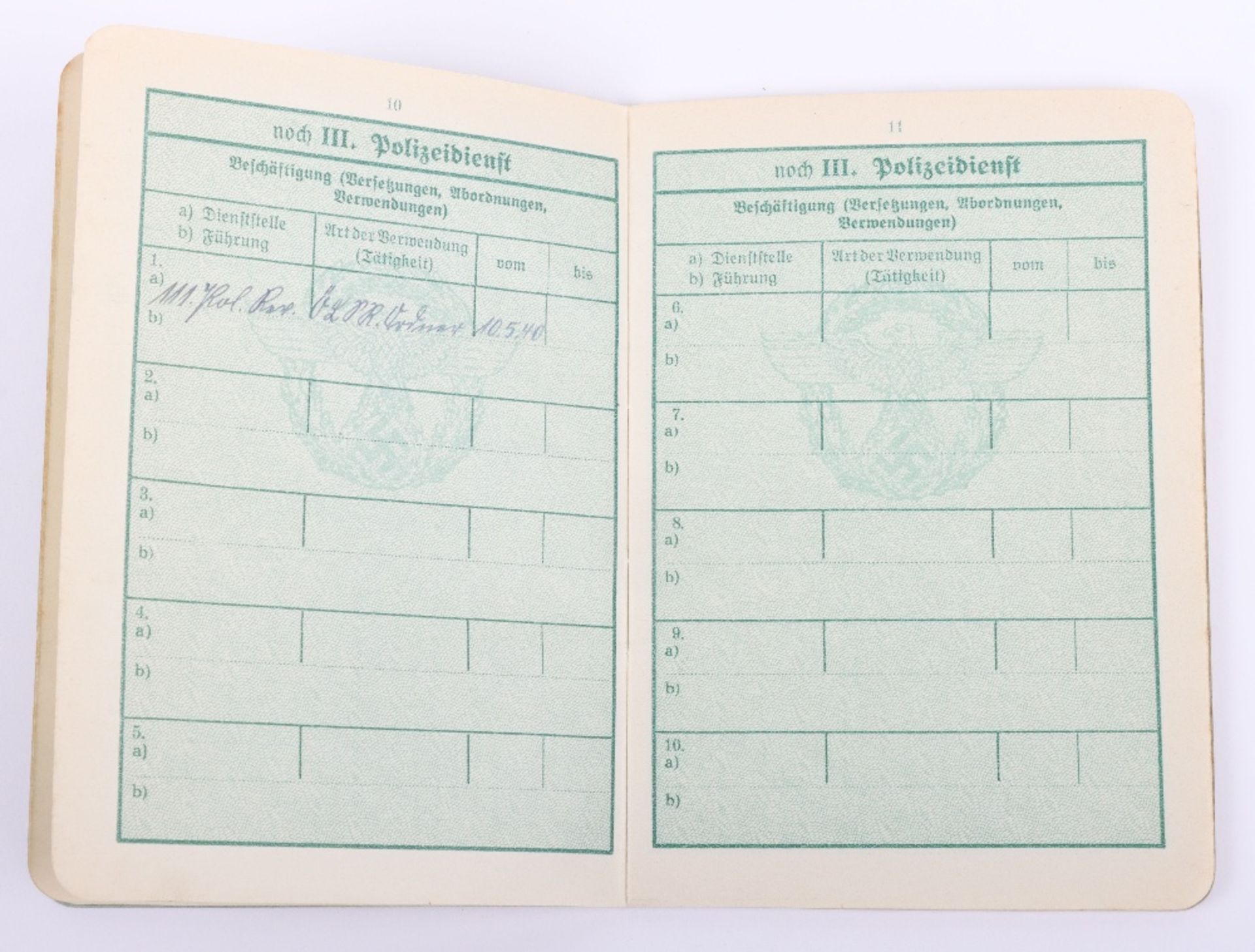 WW2 German Police service book / Polizei Dienstpass to Willy Schlatermund, Polizei Reserve Hamburg 1 - Image 8 of 10