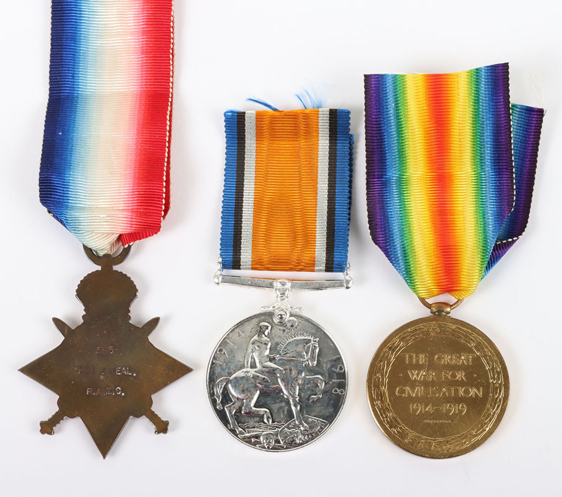 A 1914 star trio of medals to a private in the Royal Army Medical Corps who was awarded the Military - Image 4 of 5