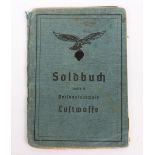 WW2 German Luftwaffe Soldbuch to Obergefreiter Rudolf Grüll, technical ground support personnel