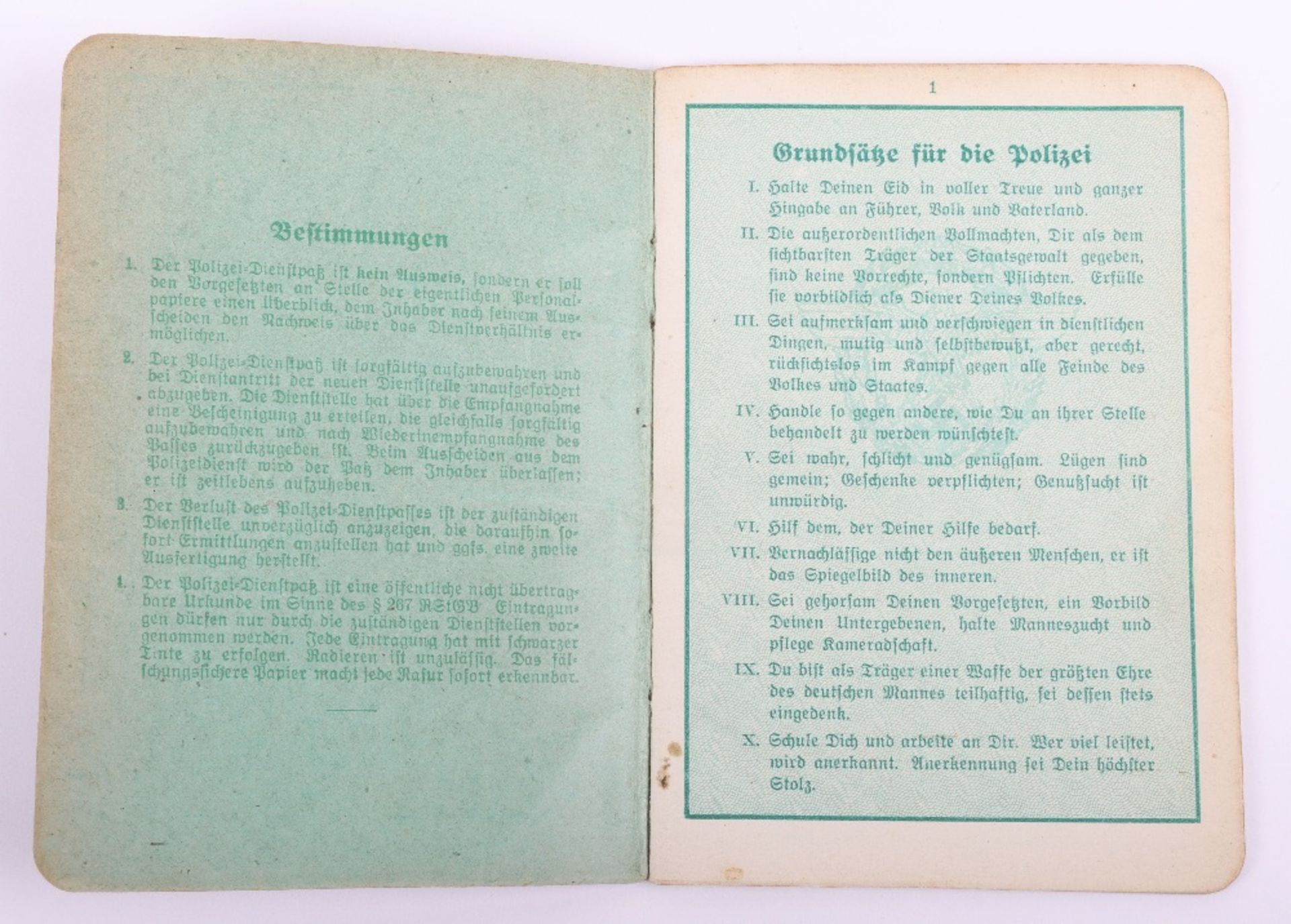 WW2 German Police service book / Polizei Dienstpass to W. Wöhlke, 1942 as Wachmeister d. Schutzpoliz - Image 3 of 9