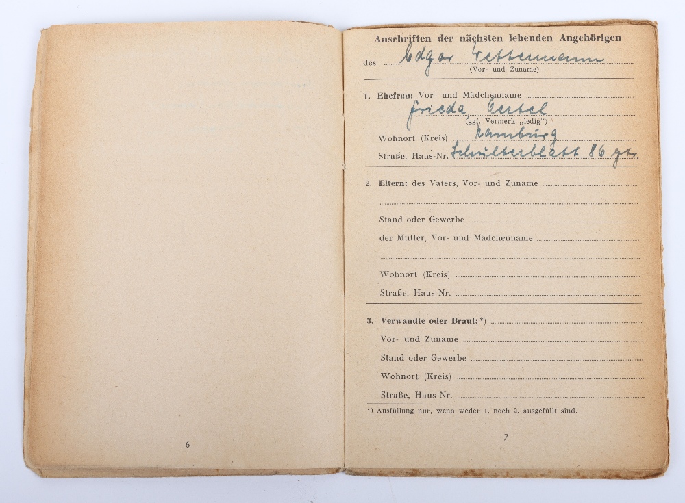 WW2 German SS-Polizei Soldbuch to Edgar Wettermann, late 1945 issue Hamburg - Image 4 of 9