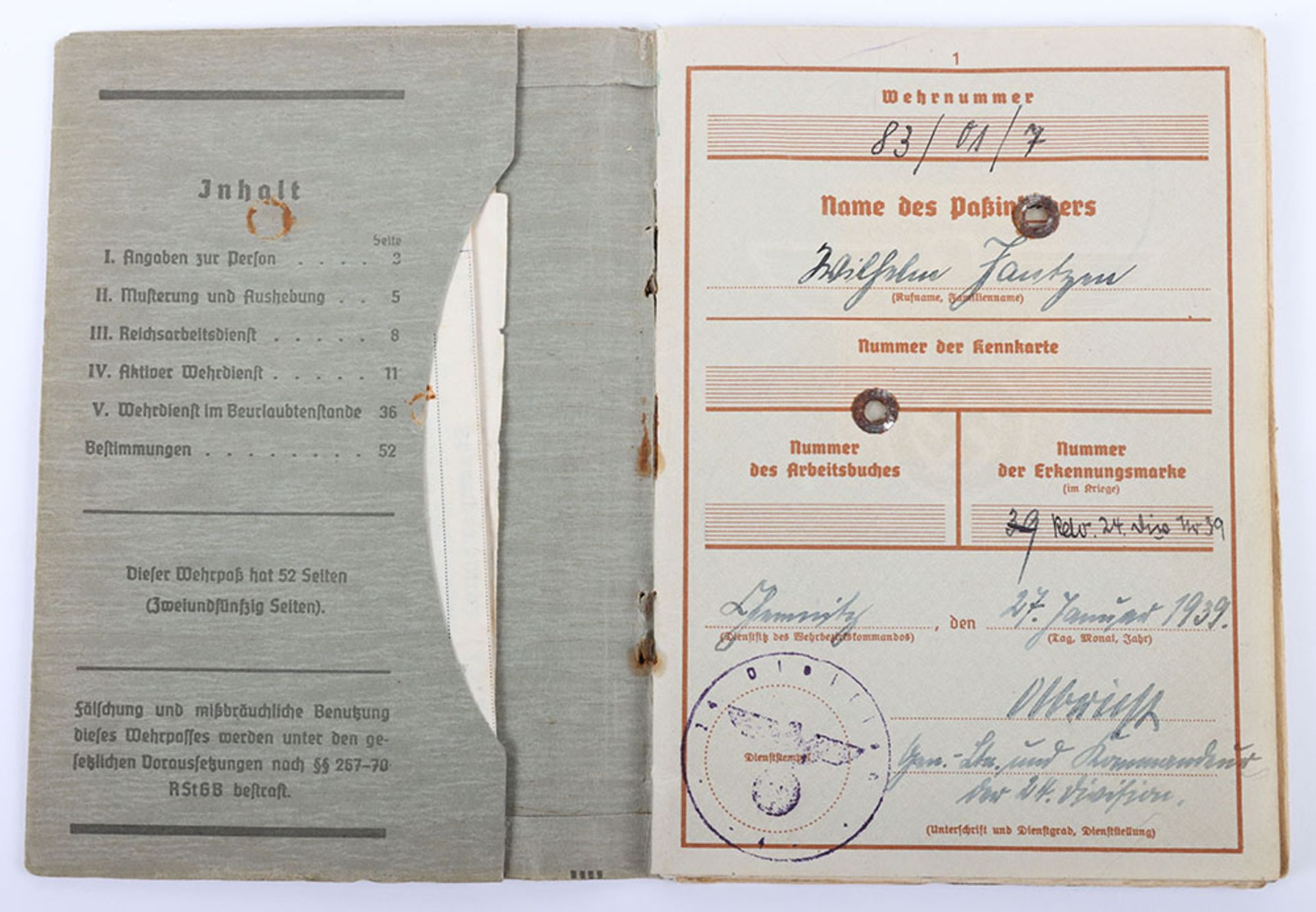 WW2 German Army Wehrpass Issued to Lieutenant Colonel of the Artillery and Later Ordnance Department - Image 5 of 12