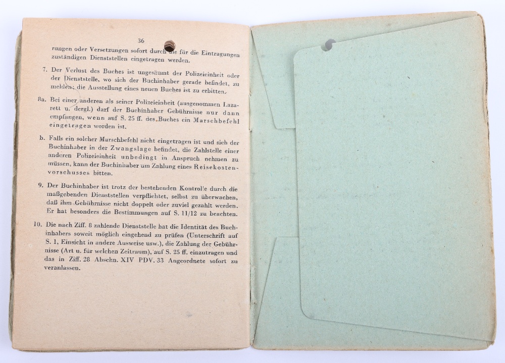 WW2 German Police Soldbuch / ID book to Thilo Linsel, late 1944 issue, Polizei Reserve Hamburg - Image 11 of 11