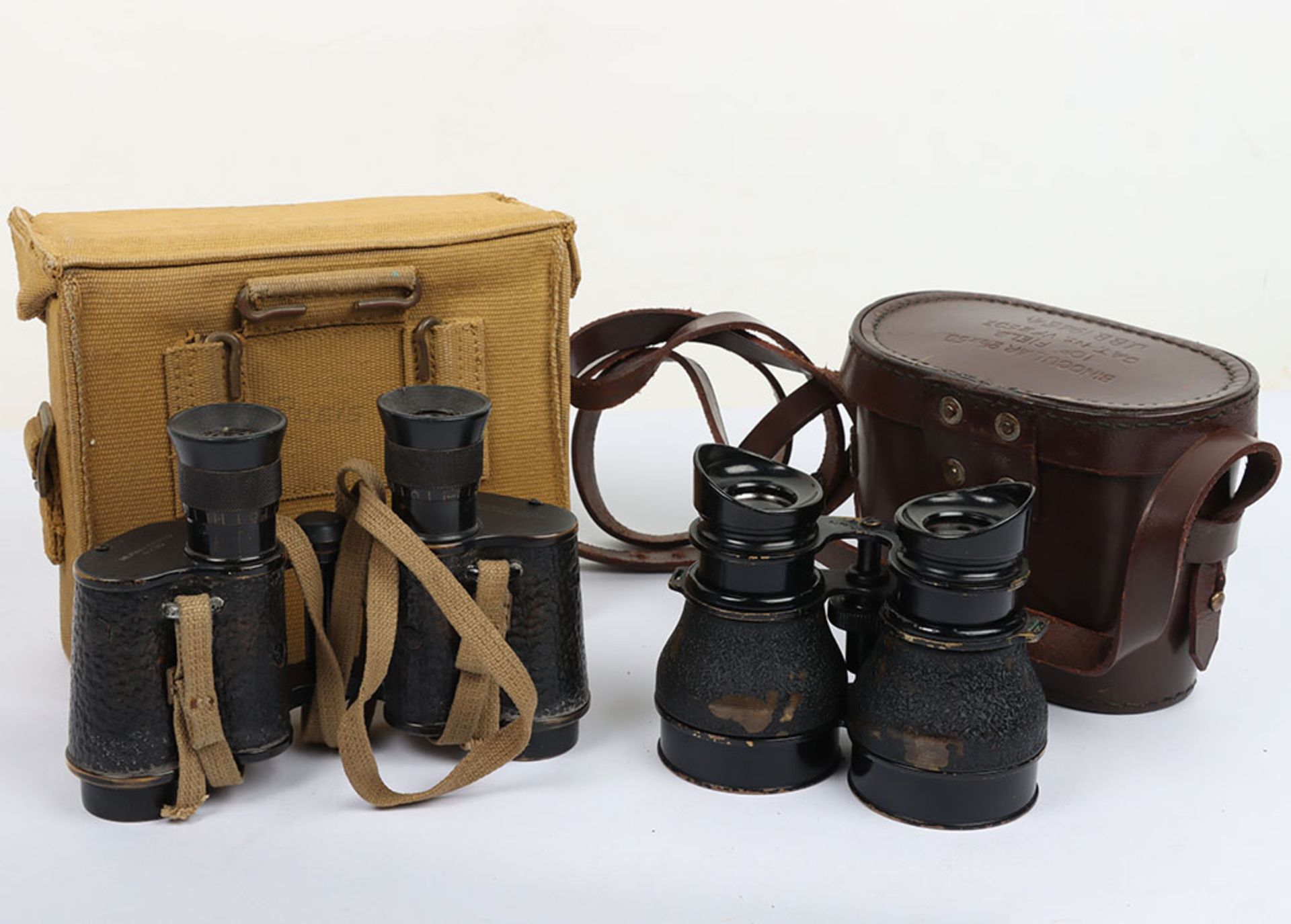 Pair of WW2 British Officers Binoculars in Webbing Carry Case - Image 2 of 10