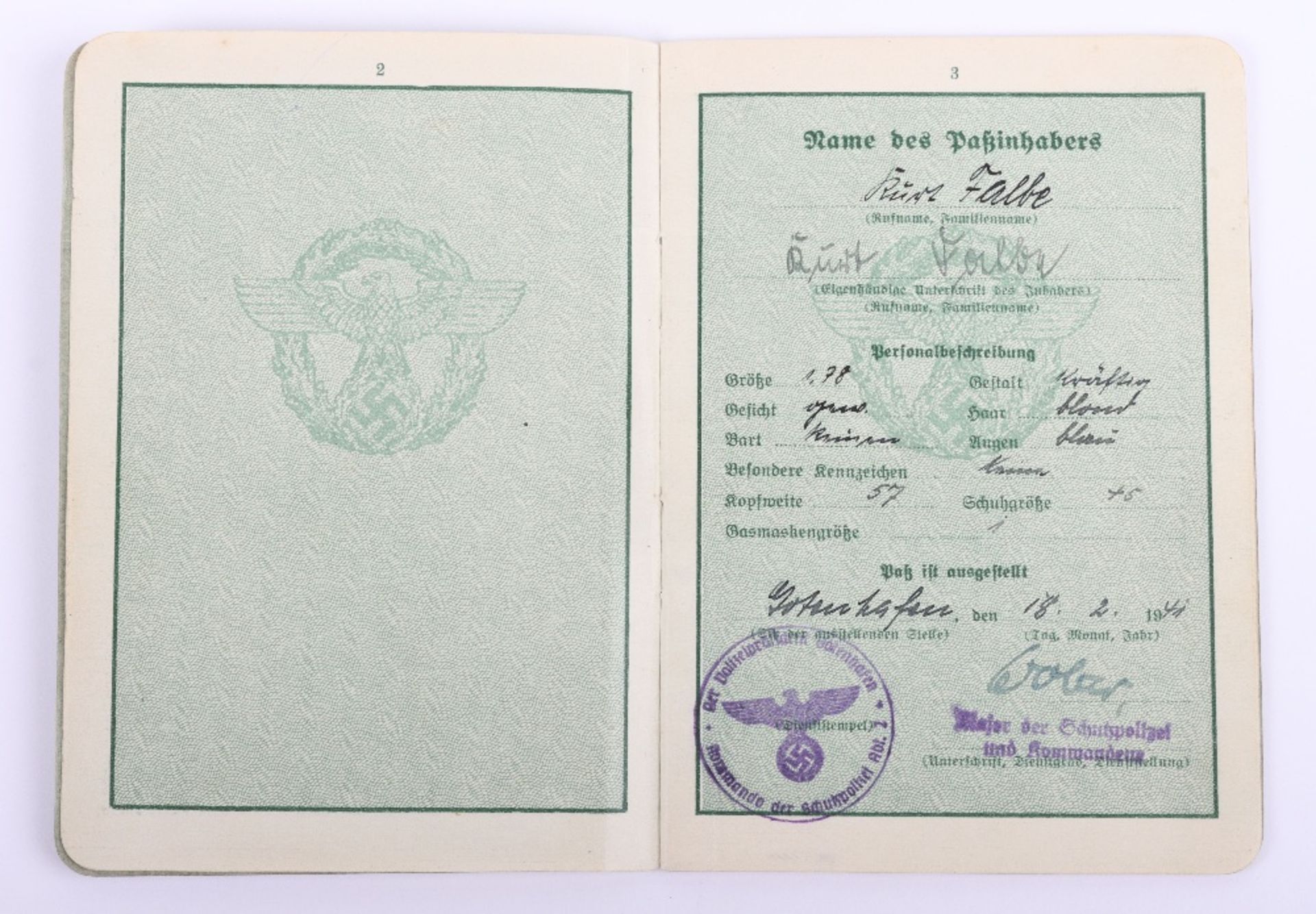 WW2 German Police service book / Polizei Dienstpass to Kurt Falbe from Berlin - Image 5 of 11
