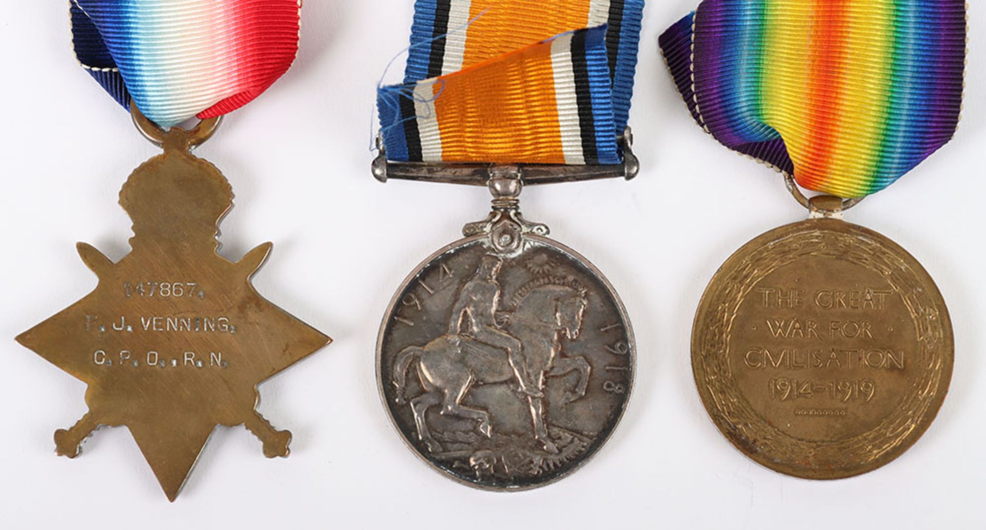 A Great War 1914-15 star medal trio to a Chief Petty Officer in the Royal Navy - Bild 5 aus 5