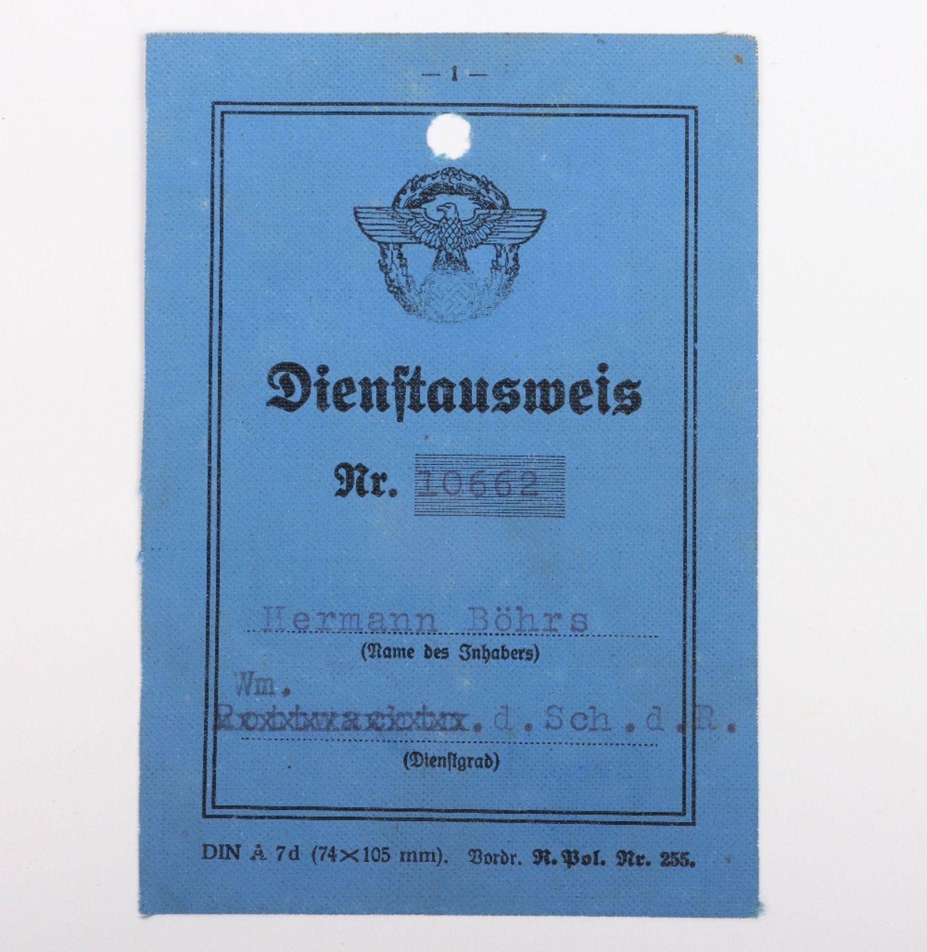 WW2 German SS-Polizei Soldbuch to Oberwachmeister der Reserve Hermann Böhrs 1944 issue Kommando der - Bild 7 aus 8