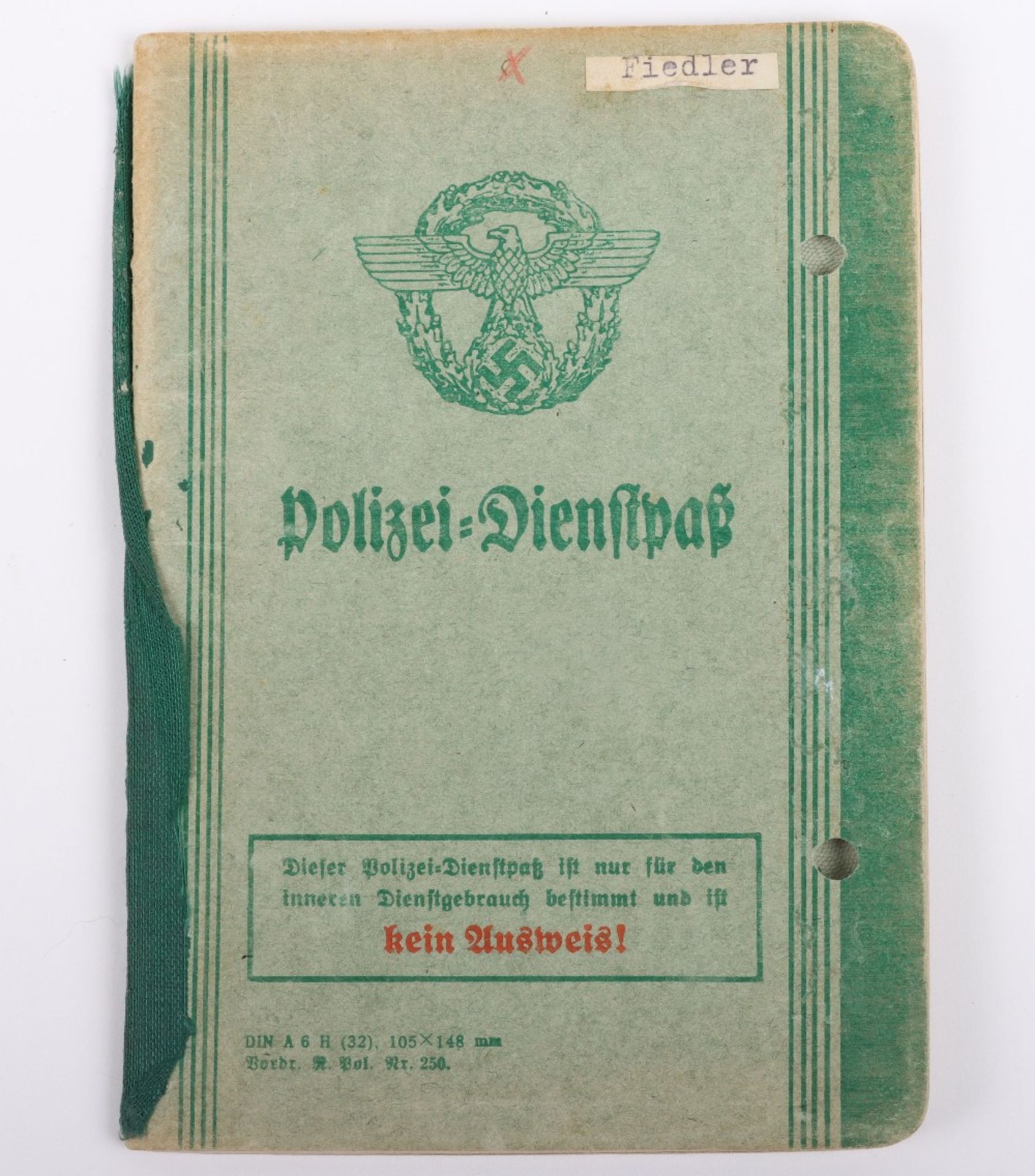 WW2 German Police service book / Polizei Dienstpass toL. Fiedler, Hamburg 1942 - Image 2 of 11