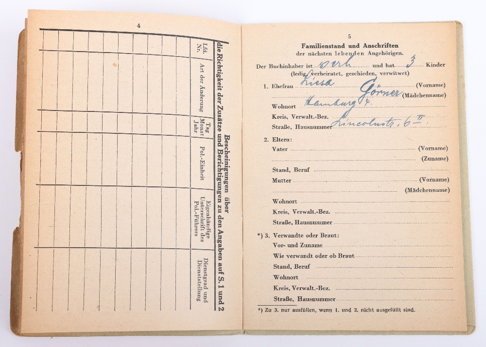 WW2 German Police Soldbuch / ID book to J. Kilian, Polizei Reserve Hamburg 1944 - Image 6 of 8