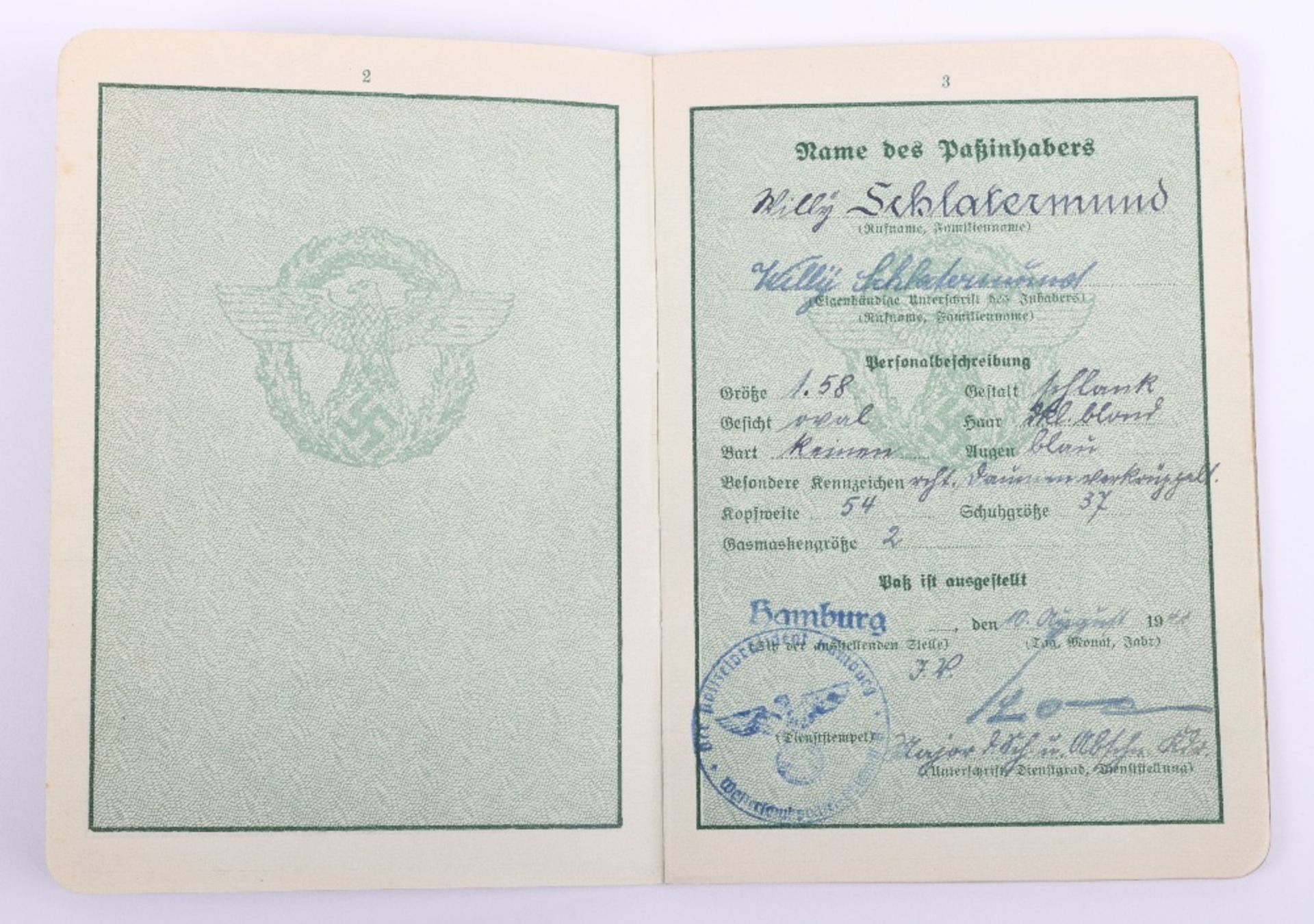 WW2 German Police service book / Polizei Dienstpass to Willy Schlatermund, Polizei Reserve Hamburg 1 - Bild 4 aus 10