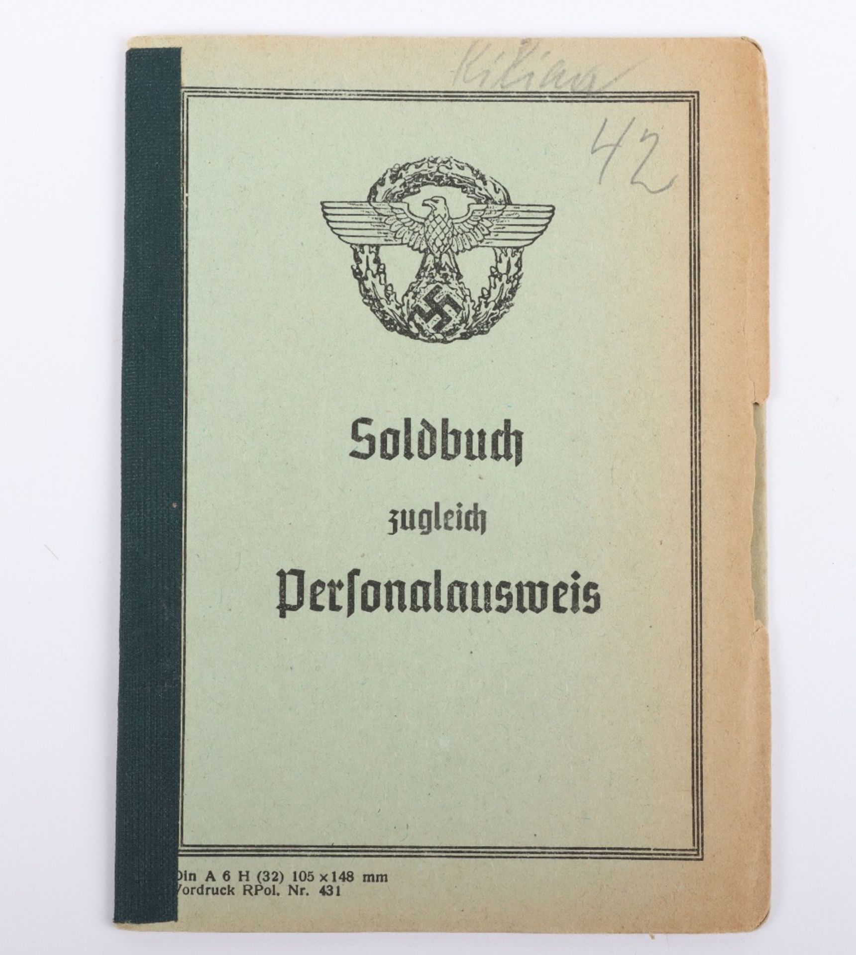 WW2 German Police Soldbuch / ID book to J. Kilian, Polizei Reserve Hamburg 1944 - Bild 2 aus 8