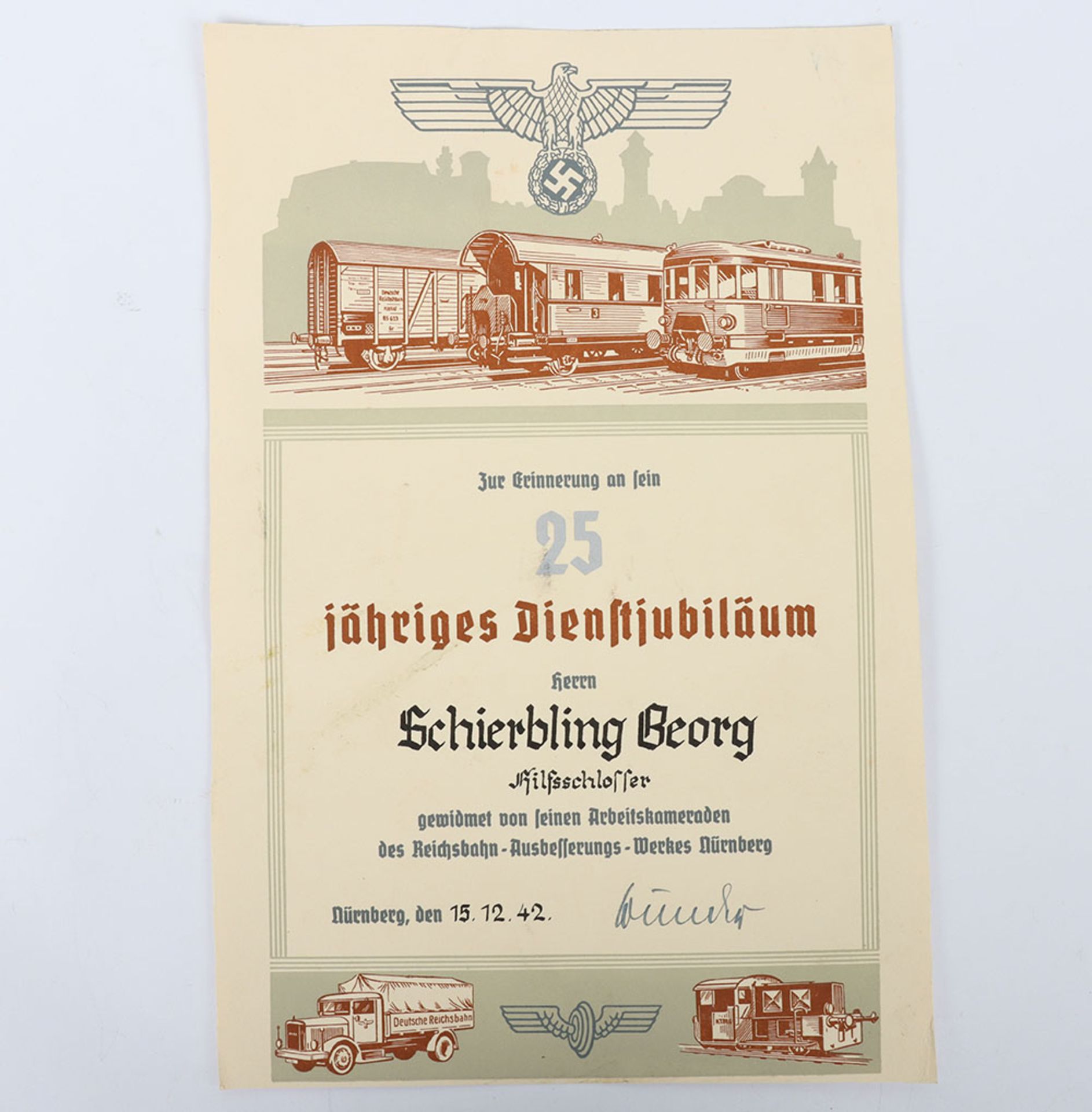WW2 German Railway 25 Year Certificate - Bild 2 aus 4
