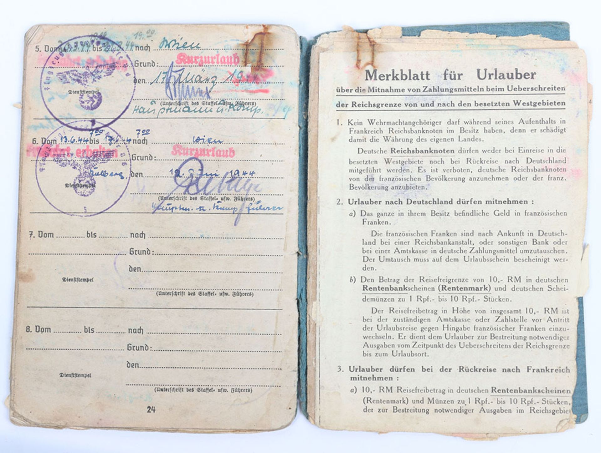 WW2 German Luftwaffe Soldbuch to Obergefreiter Rudolf Grüll, technical ground support personnel - Bild 6 aus 7