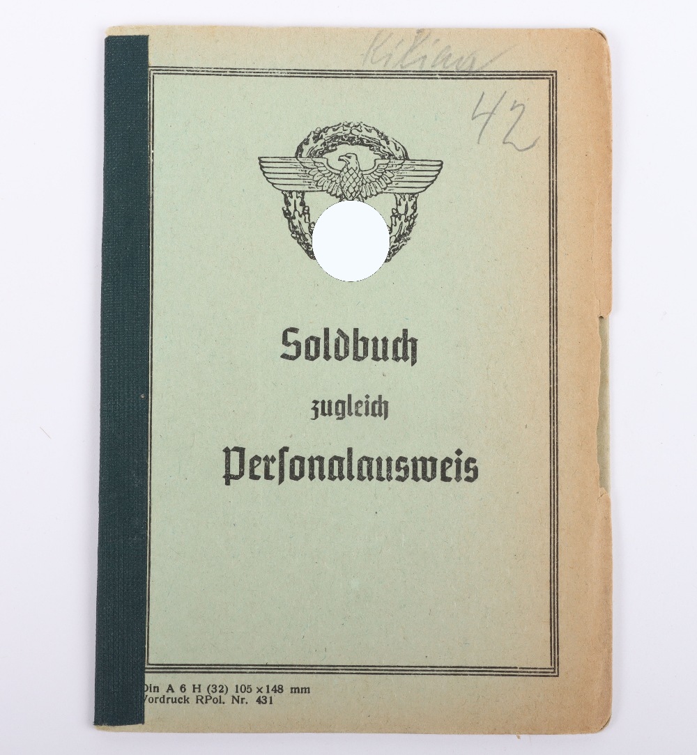 WW2 German Police Soldbuch / ID book to J. Kilian, Polizei Reserve Hamburg 1944