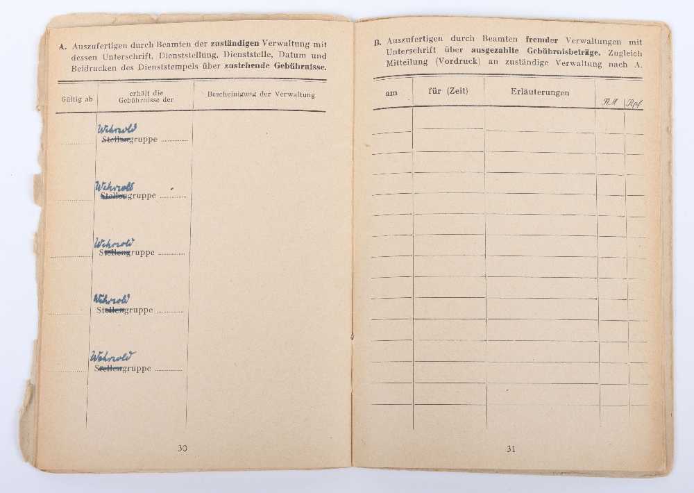 WW2 German SS-Polizei Soldbuch to Oberwachmeister der Reserve Robert Schulz. Late, 1945 issue, Schut - Image 6 of 8