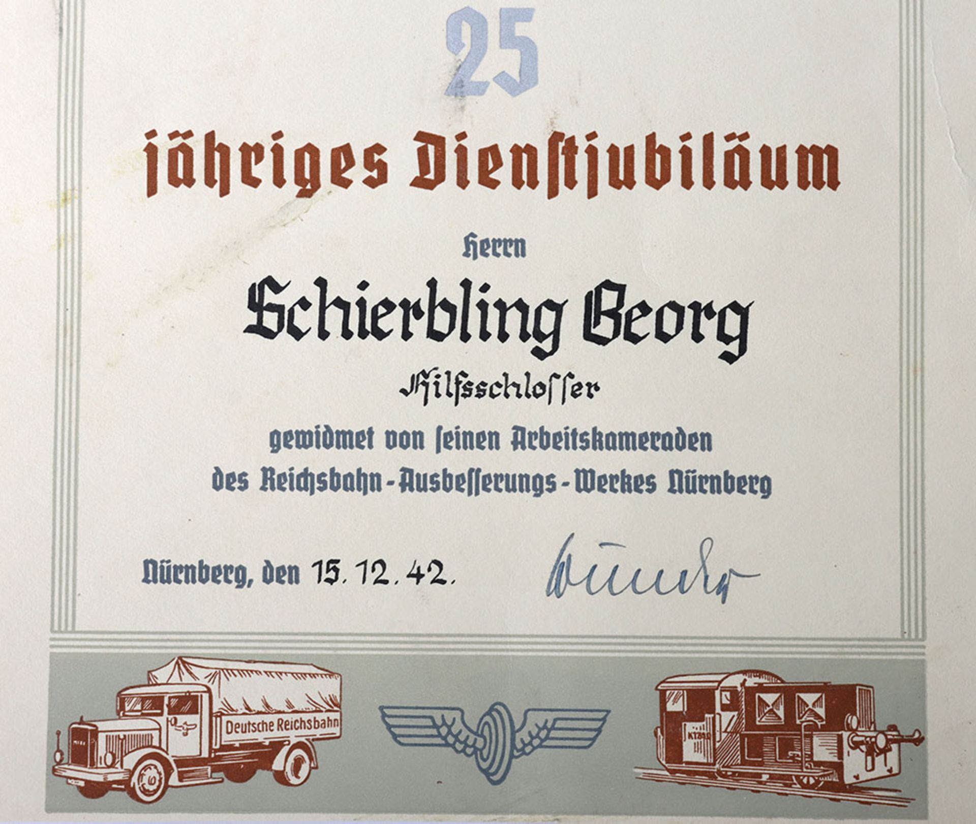 WW2 German Railway 25 Year Certificate - Image 3 of 4